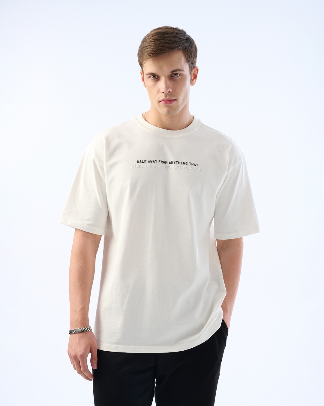 Erkek Oversize Boxyfit Kesim,Yazı Detaylı Baskı, 30/2 Supreme Tişört - beyaz