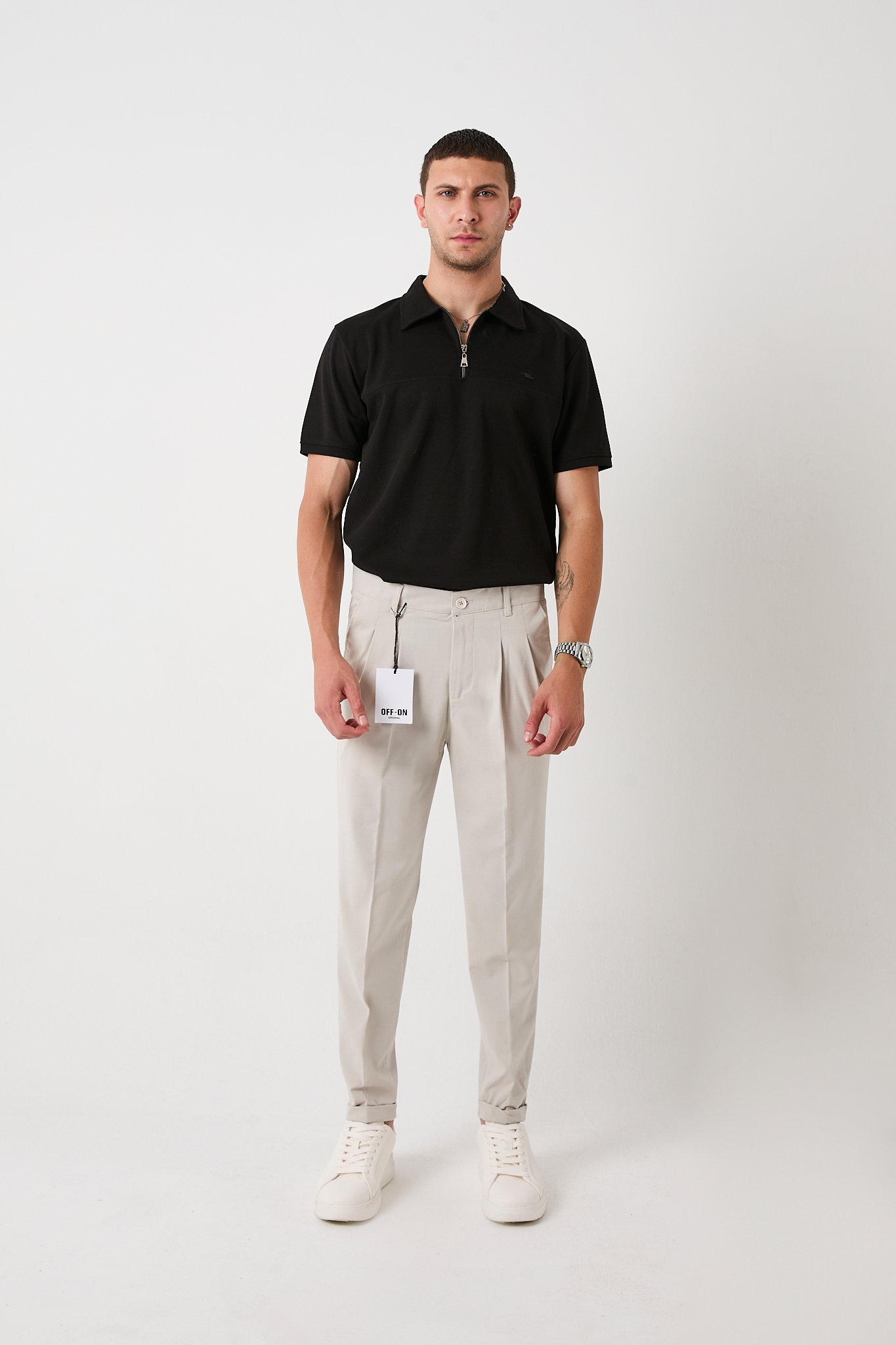 Erkek Slim Fit Pantolon, Bez Ayağı Kumaş, Double Paça Katlamalı - Bej