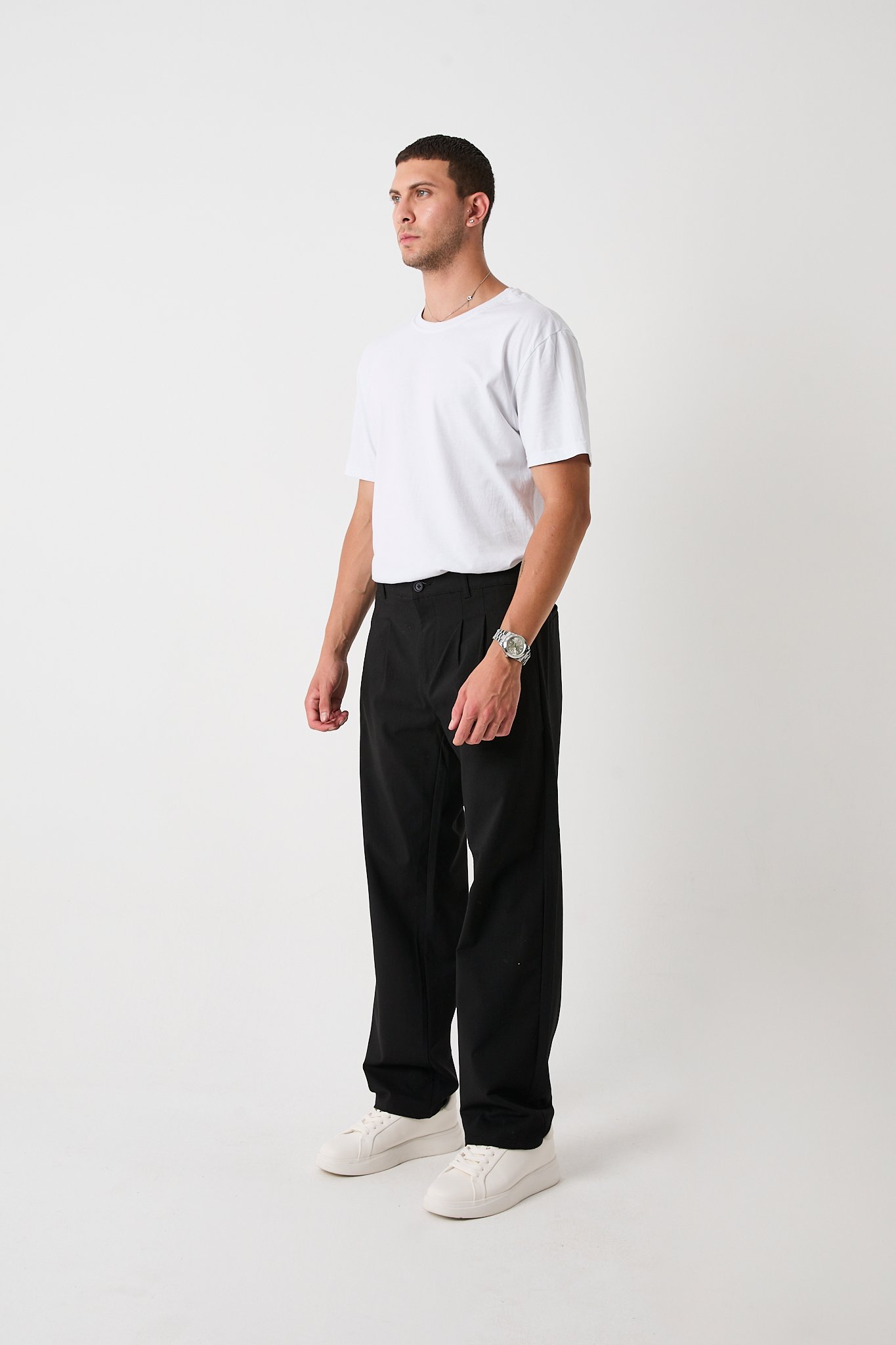 Erkek Baggy Pantolon, Bez Ayağı Kumaş, Çift Pileli Pantolon