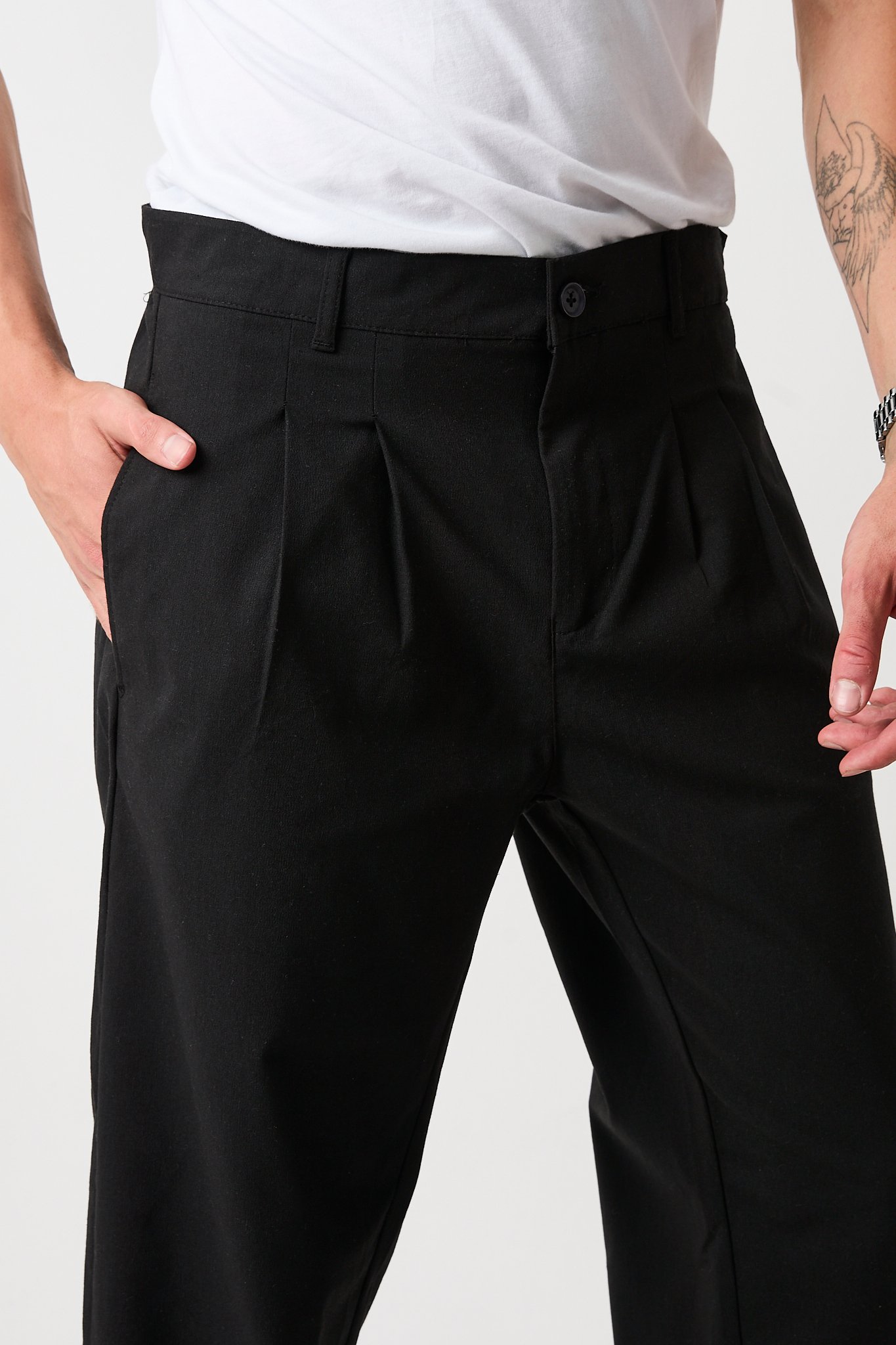 Erkek Baggy Pantolon, Bez Ayağı Kumaş, Çift Pileli Pantolon