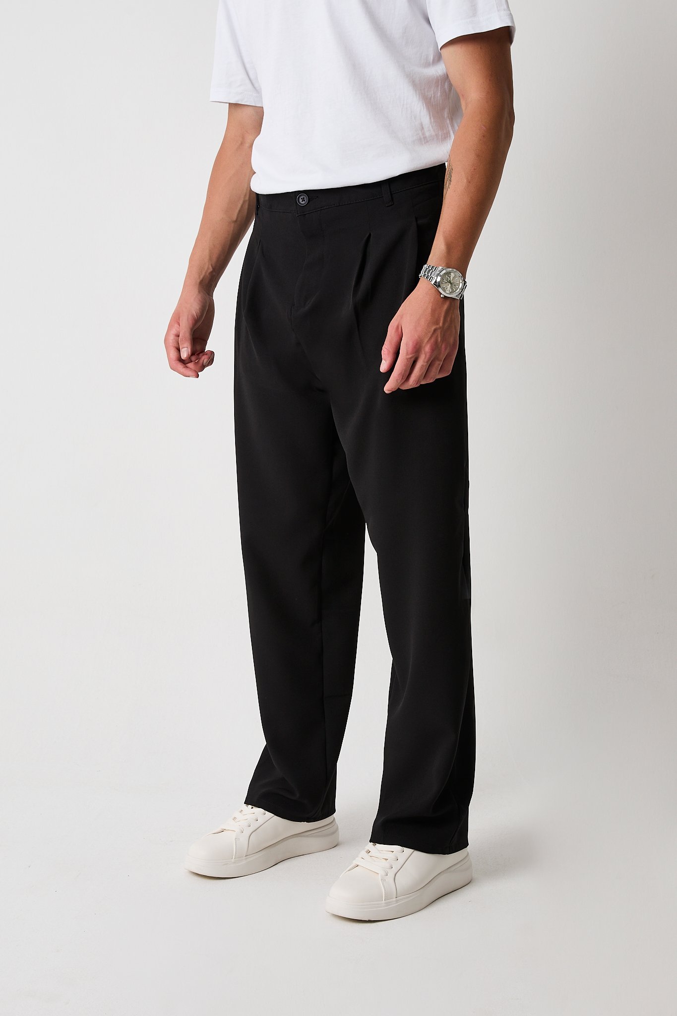 Erkek Çift Pileli Baggy Kesim Pantolon, Double Dokuma