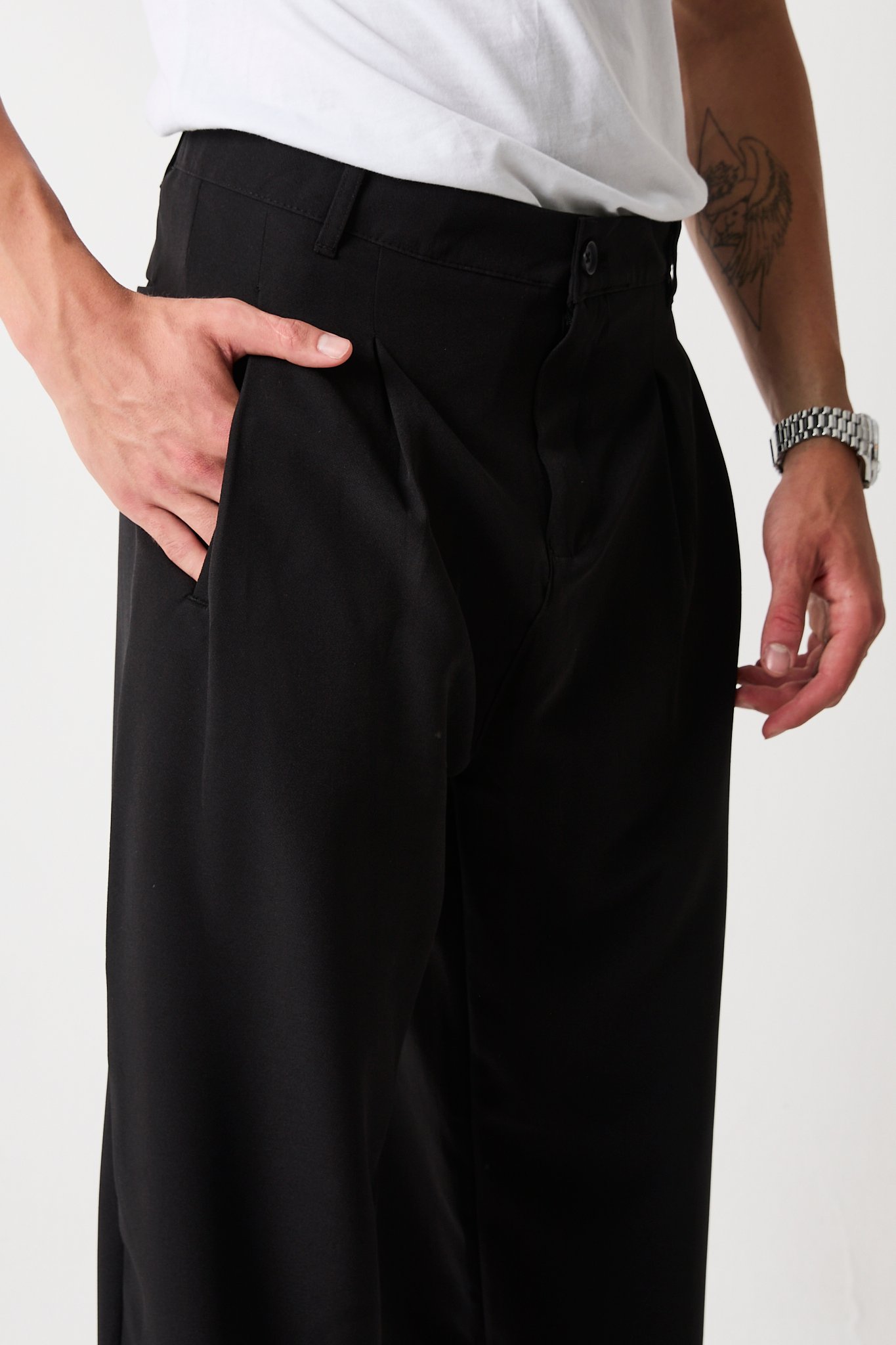 Erkek Çift Pileli Baggy Kesim Pantolon, Double Dokuma