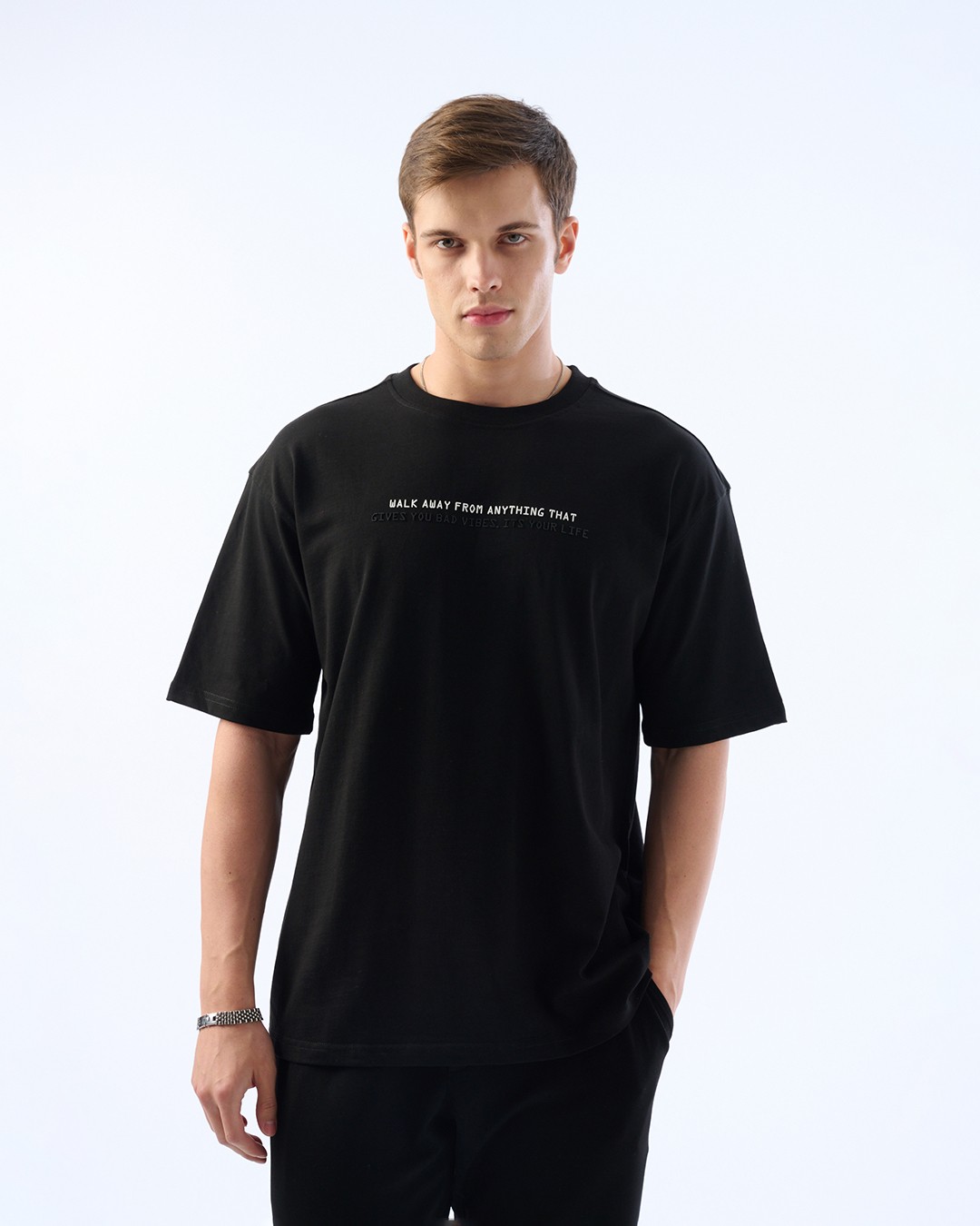 Erkek Oversize Boxyfit Kesim,Yazı Detaylı Baskı, 30/2 Supreme Tişört - Siyah