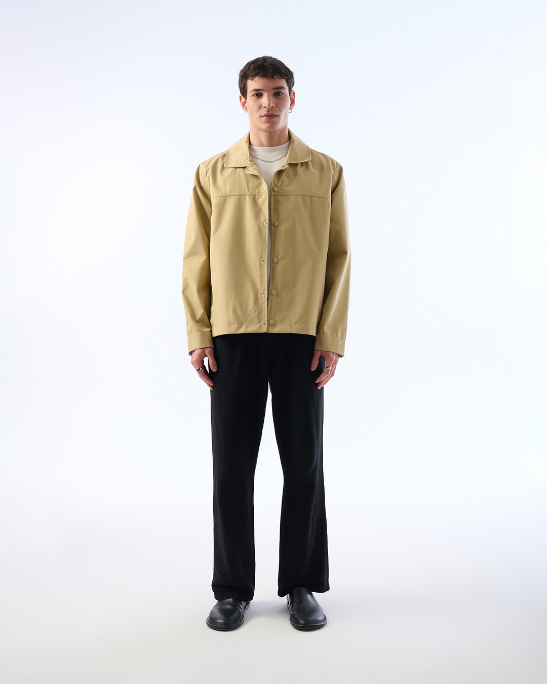 Erkek Oversize Kesim İnce Ceket, Çıtçıt Detaylı, Trenç Kumaş, Su İtici Kumaş