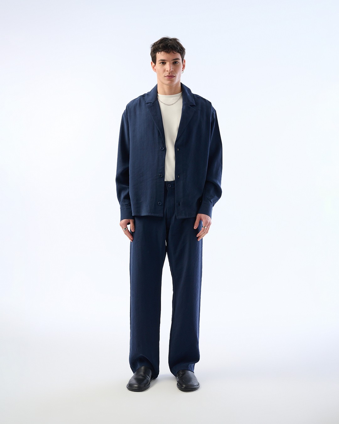 Erkek Baggy Pantolon, Modal Kumaş, Belden Lastik Detaylı - Lacivert