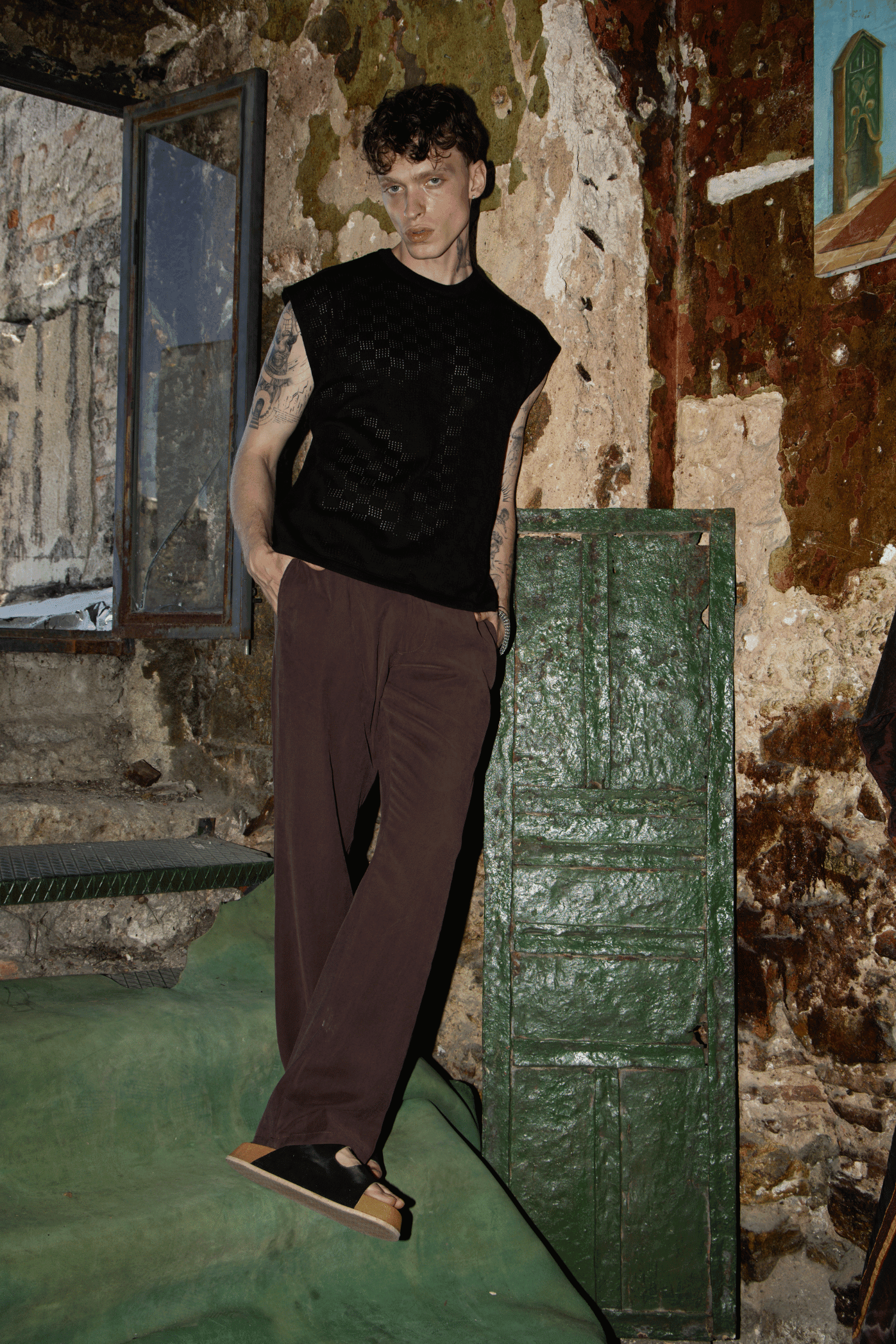 Erkek Oversize Kesim Triko, Sıfır Kol Bisiklet Yaka, Baggy Pantolon, Modal Kumaş
