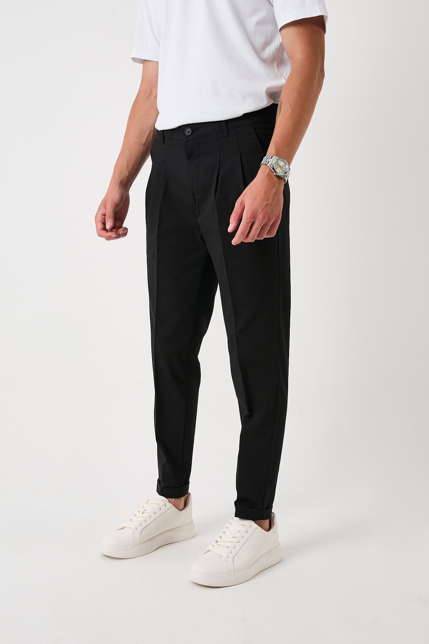 Erkek Slim Fit Pantolon, Bez Ayağı Kumaş, Double Paça Katlamalı