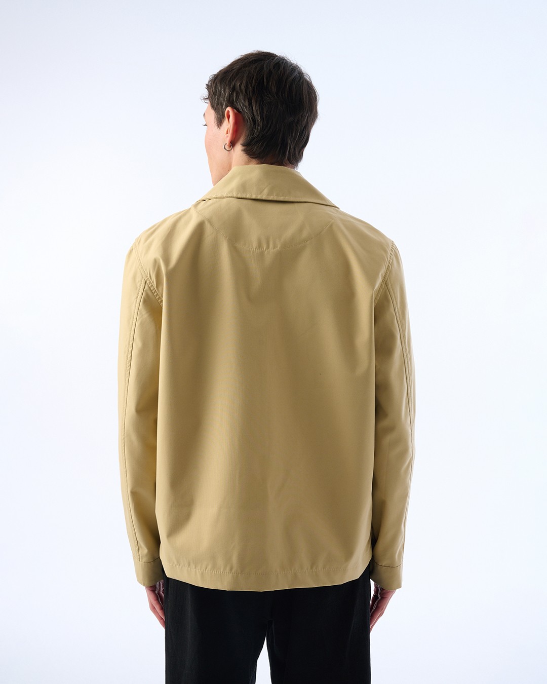 Erkek Oversize Kesim İnce Ceket, Çıtçıt Detaylı, Trenç Kumaş, Su İtici Kumaş