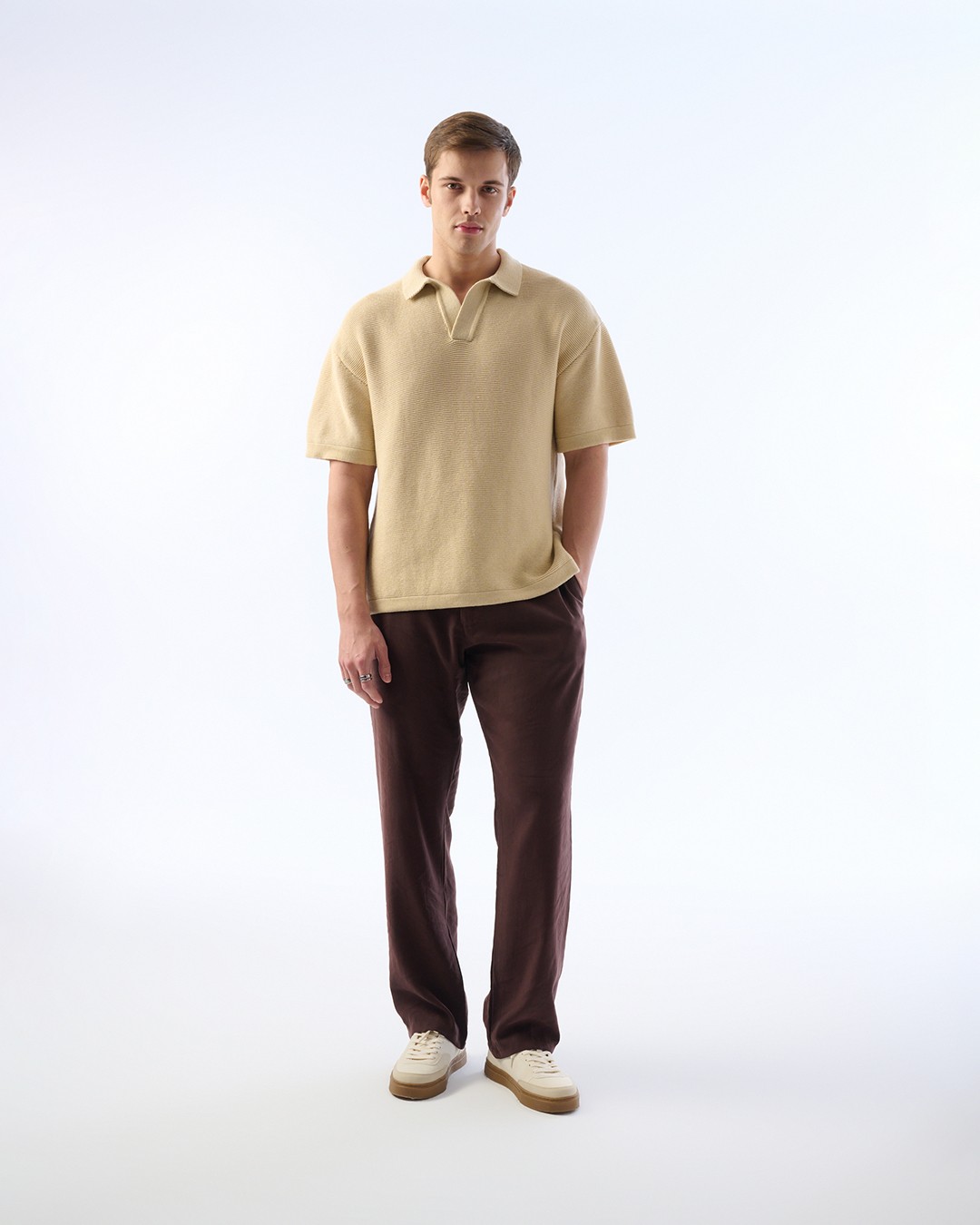 Erkek Baggy Pantolon, Modal Kumaş, Belden Lastik Detaylı - kahve