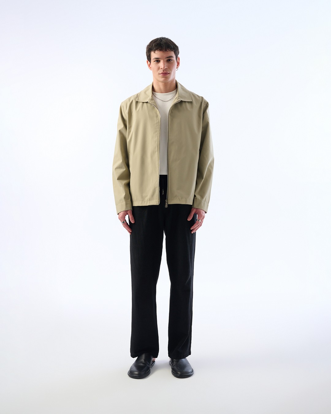 Erkek Oversize Kesim İnce Ceket, fermuar Detaylı, Trenç Kumaş, Su İtici Kumaş