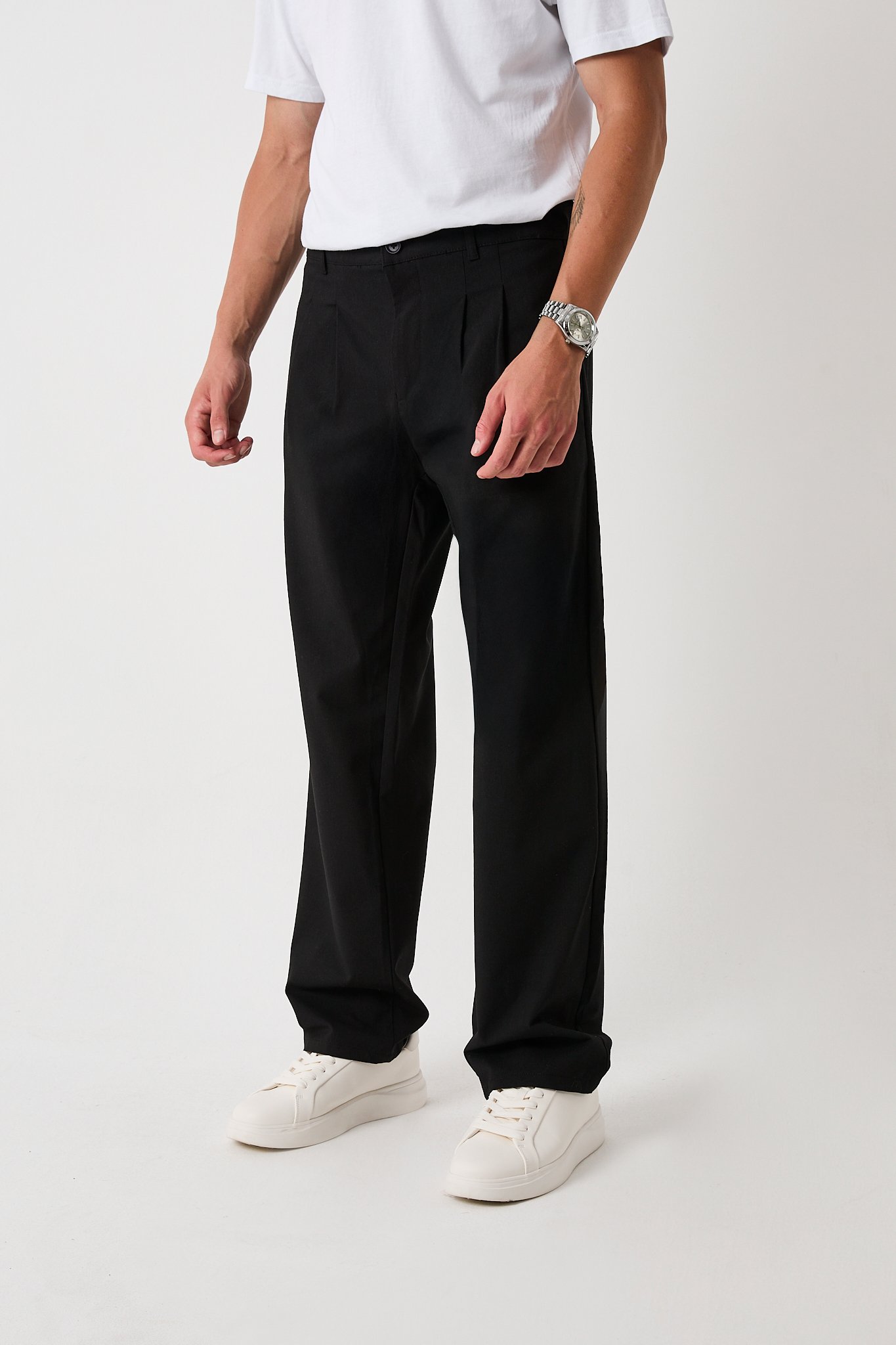 Erkek Baggy Pantolon, Bez Ayağı Kumaş, Çift Pileli Pantolon