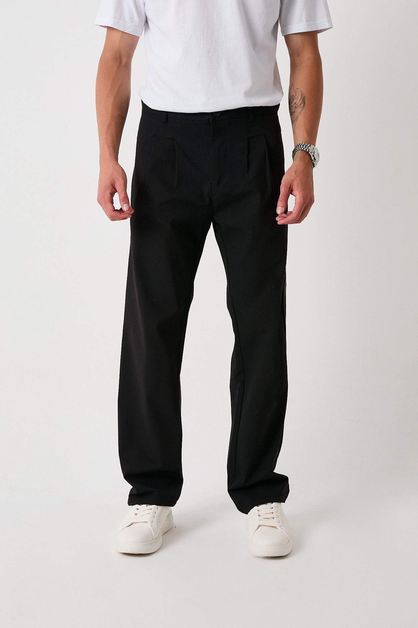 Erkek Baggy Pantolon, Bez Ayağı Kumaş, Çift Pileli Pantolon