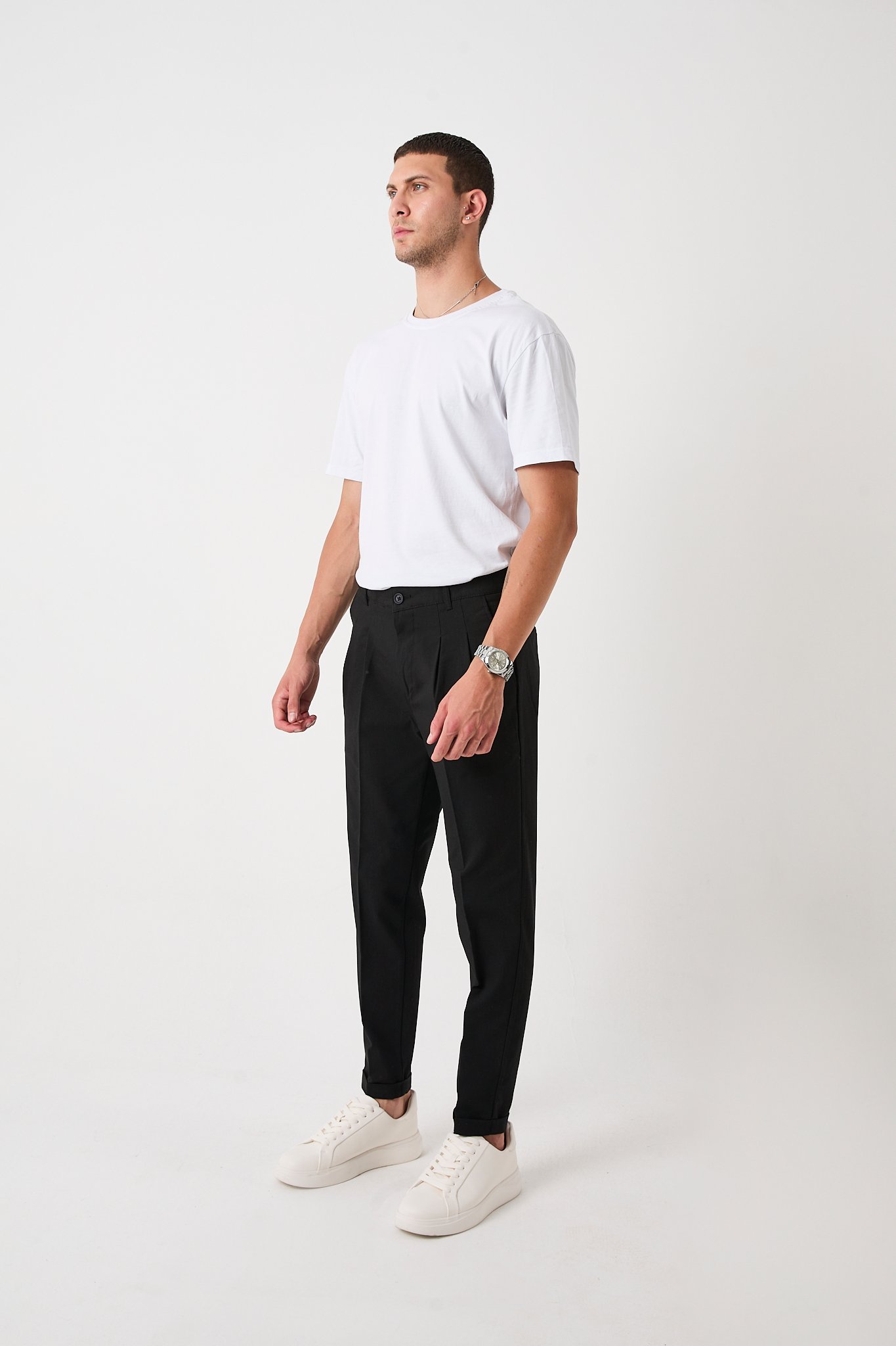 Erkek Slim Fit Pantolon, Bez Ayağı Kumaş, Double Paça Katlamalı
