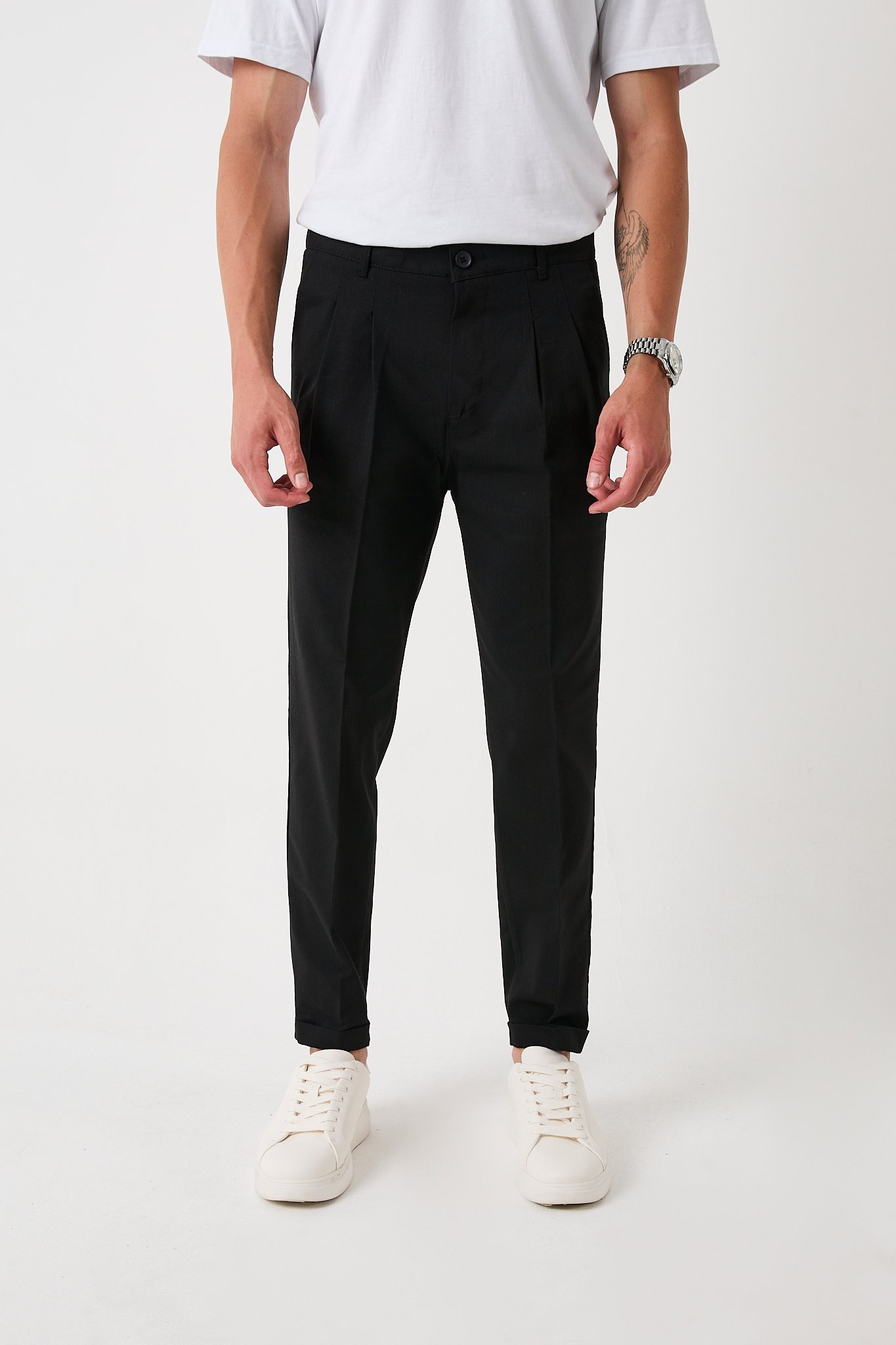 Erkek Slim Fit Pantolon, Bez Ayağı Kumaş, Double Paça Katlamalı