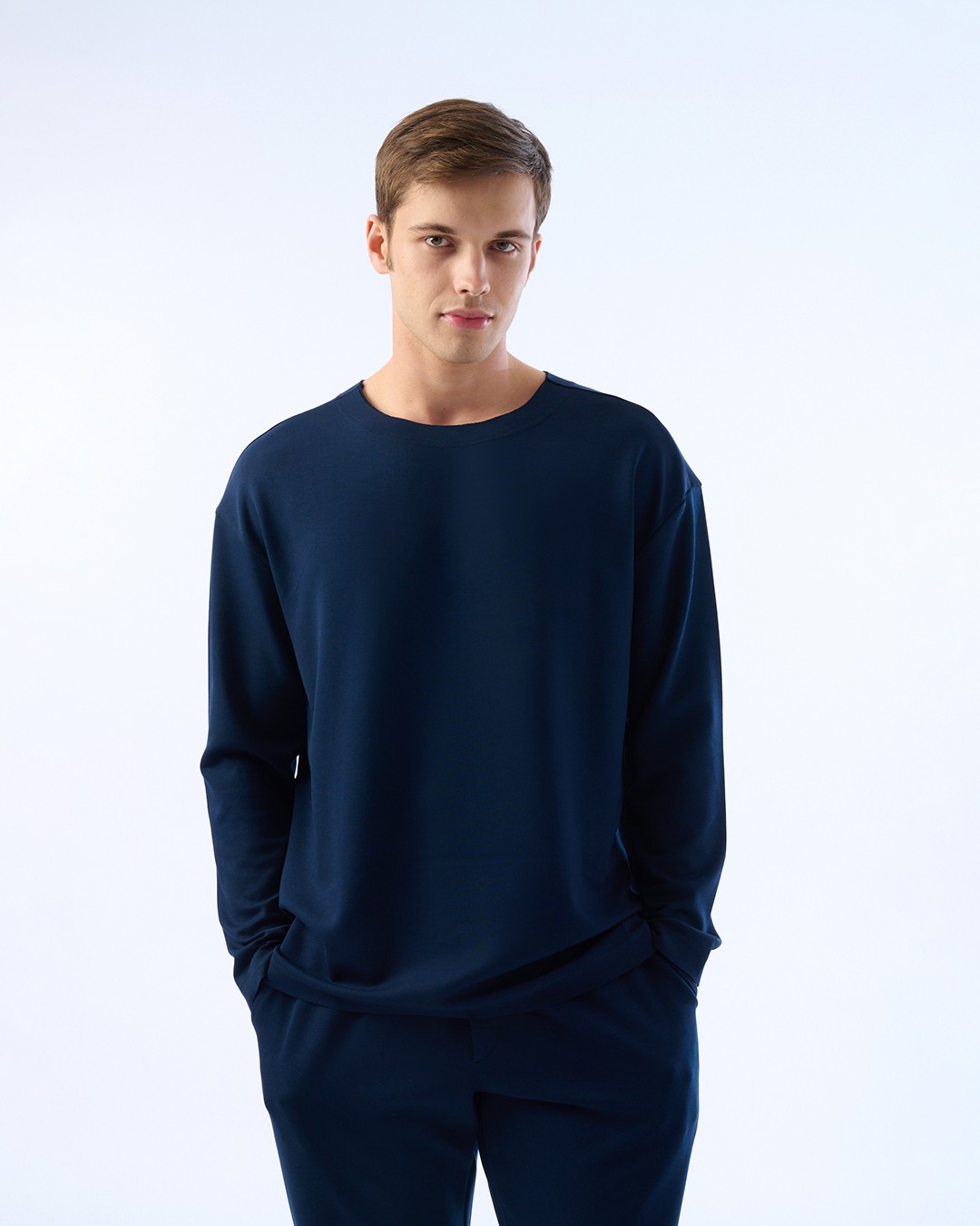 Erkek Oversize Kesim, Bisiklet Yaka, Modal Oysho Kumaş Tişört - Lacivert