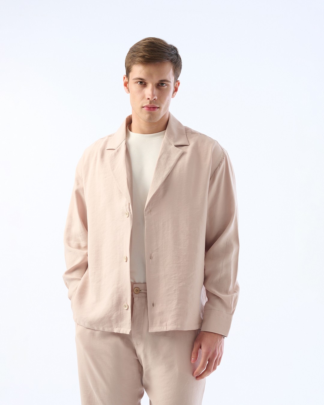Erkek Oversize Kalıp, Modal Kumaş Gömlek Ceket - kum beji