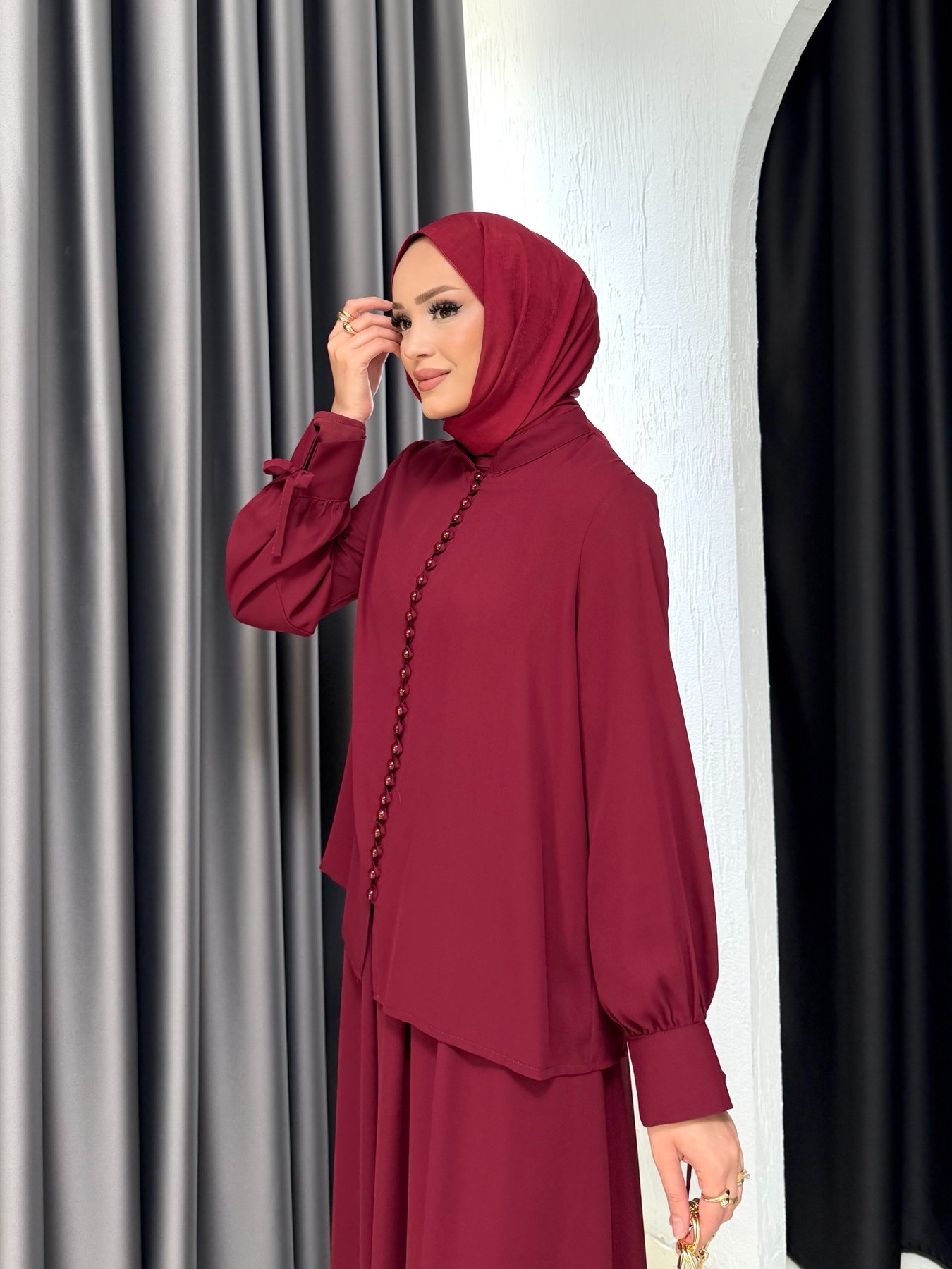 Düğme Detaylı Etekli Takım 32-2356