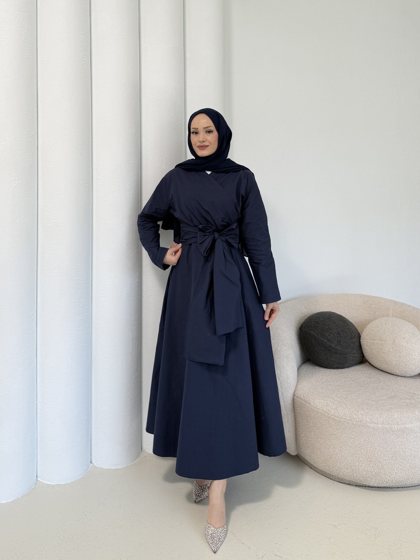 Bağlamalı Poplin Elbise 3-2555
