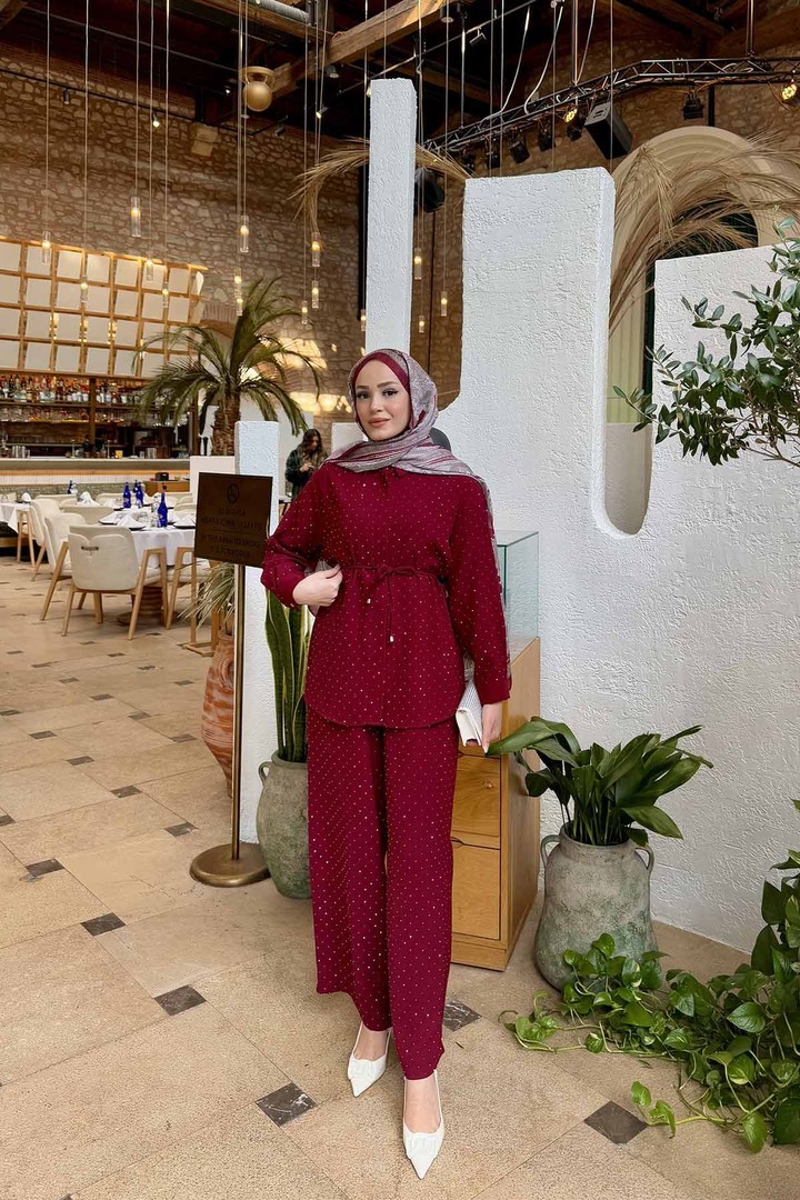 Taşlı Gömlekli Krep Takım 32-2316