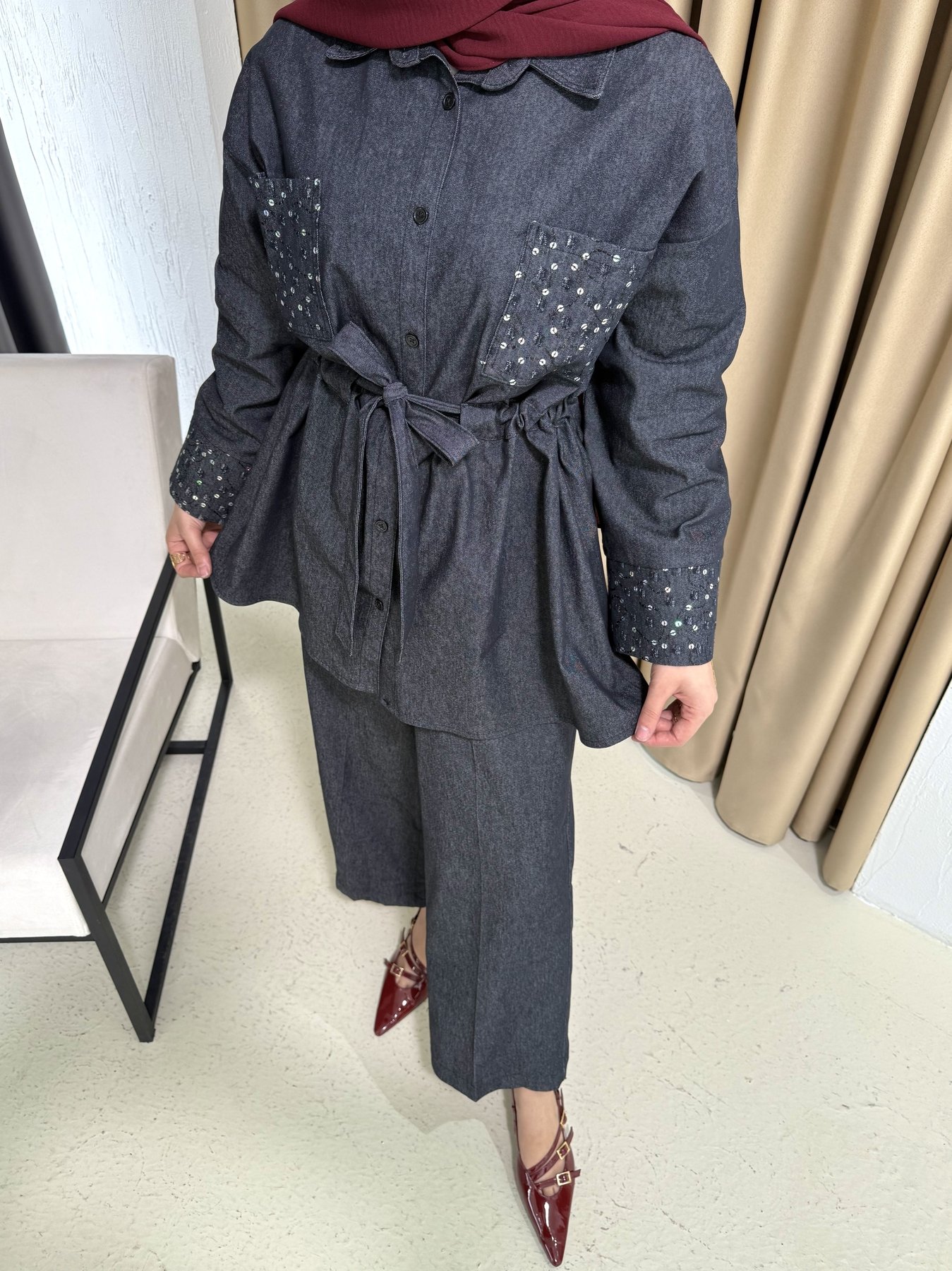 Aksesuarlı Denim Takım 6-717