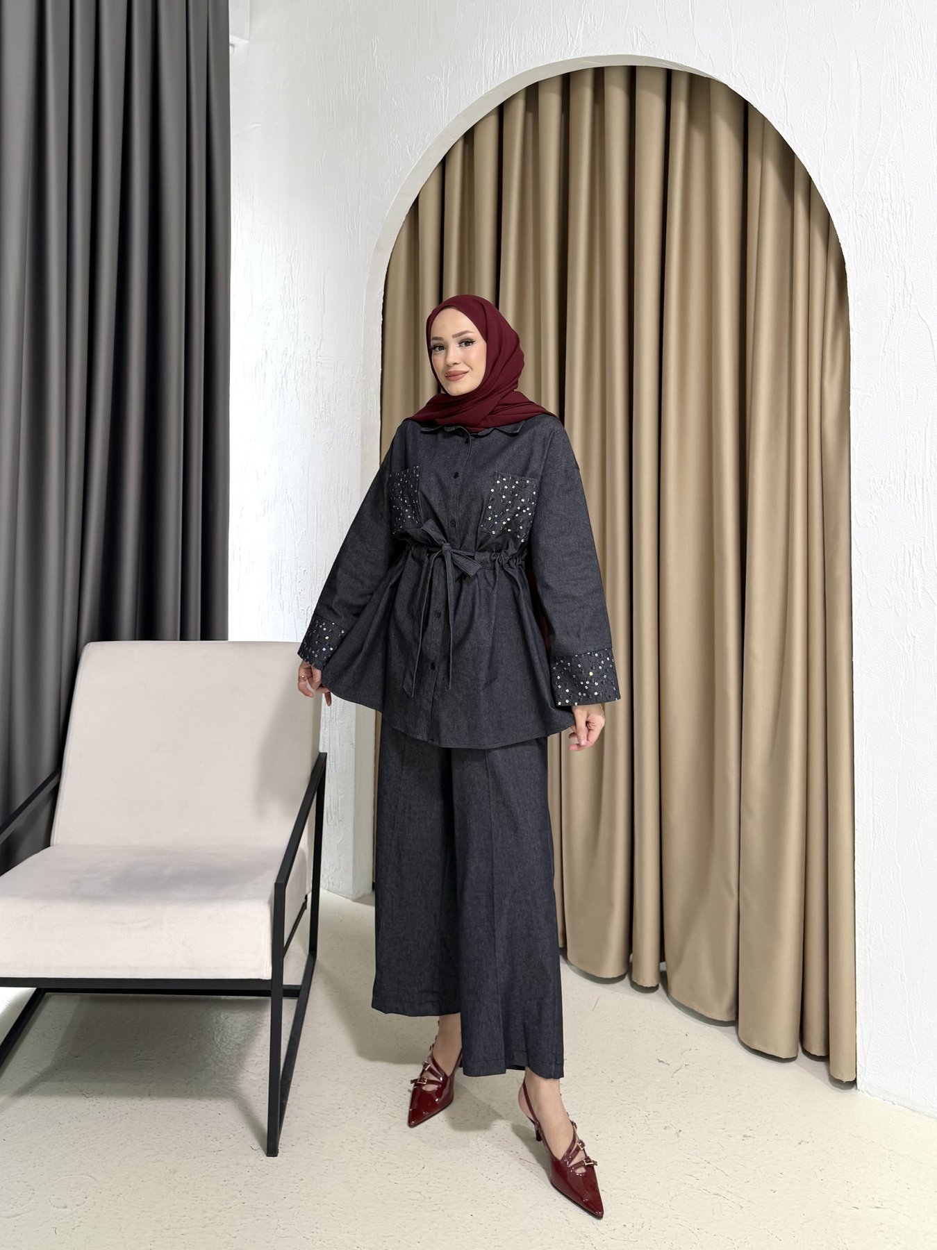 Aksesuarlı Denim Takım 6-717