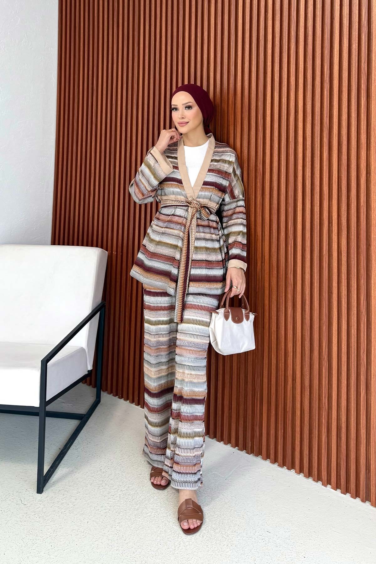 Kumaş Detaylı Kimonolu Takım 32-3602