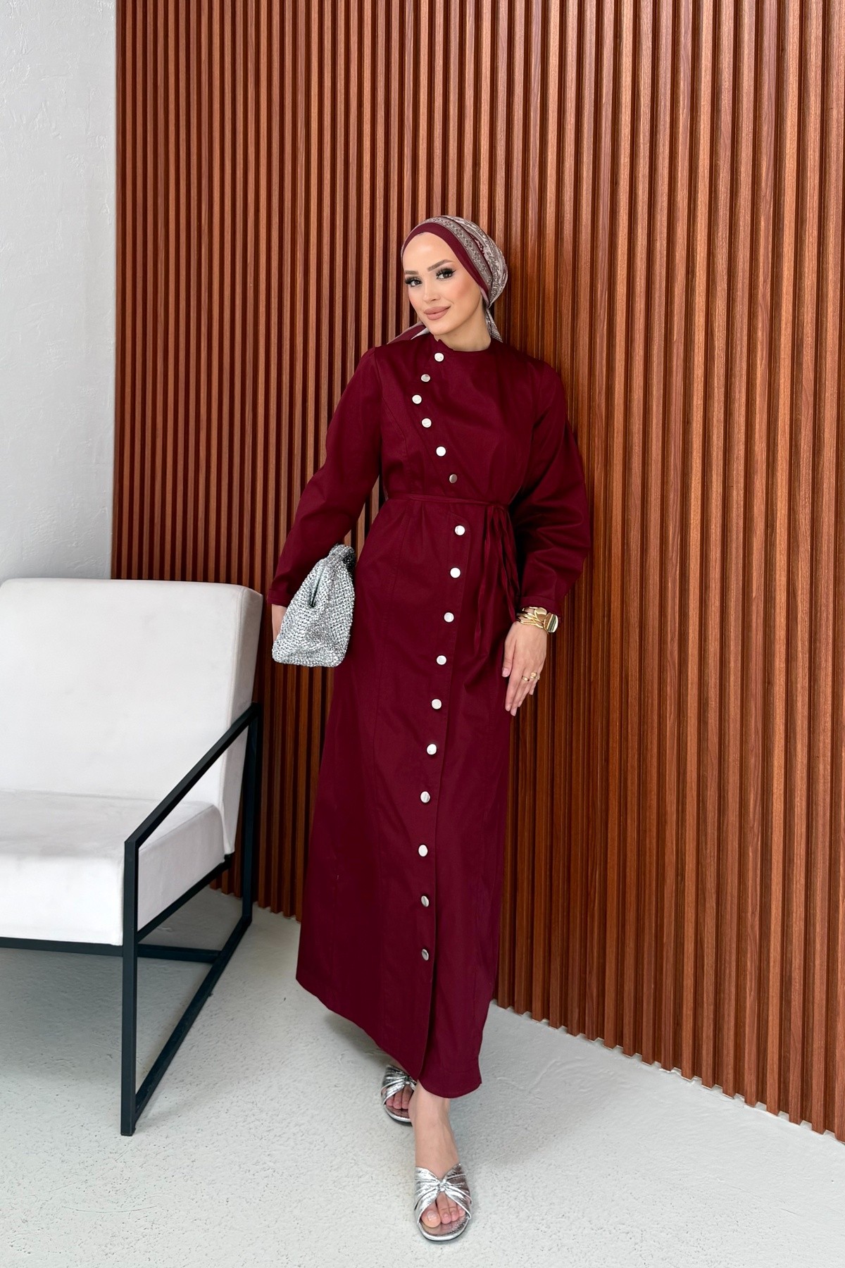 Çıtçıtlı İnce Gabardin Elbise 75-1187