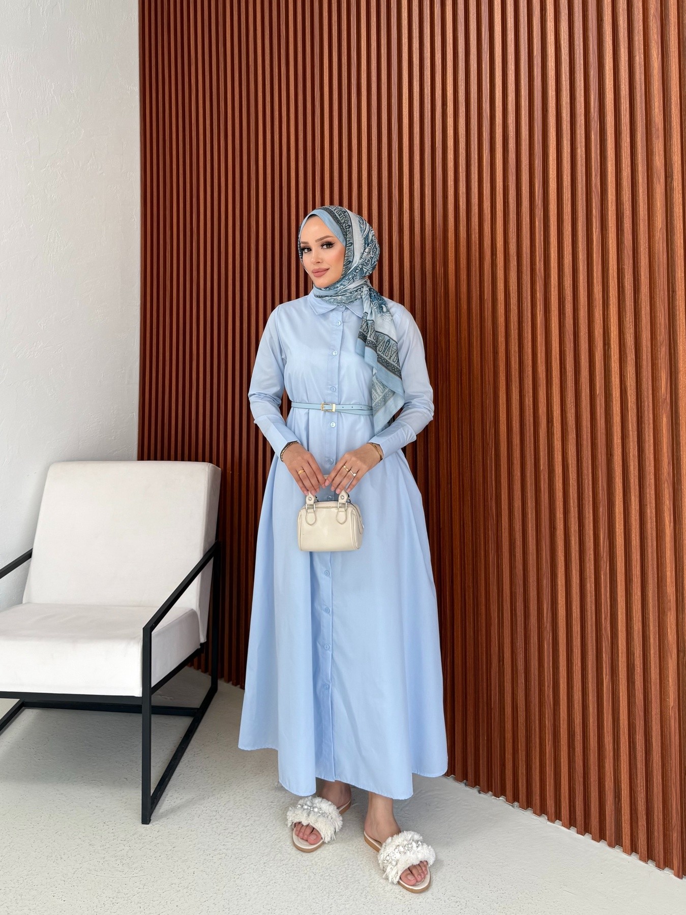 Kemerli Poplin Elbise 32-3555