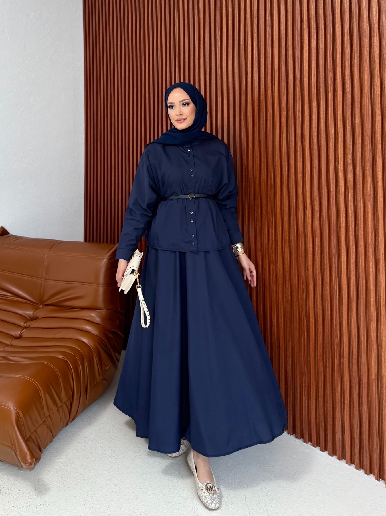 Poplin Kemerli Etekli Takım 32-3551