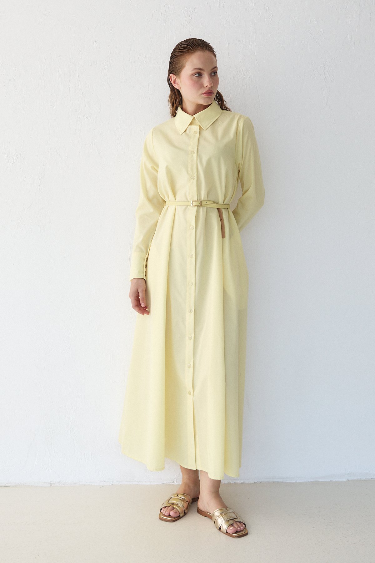 Kemerli Poplin Elbise 32-3555