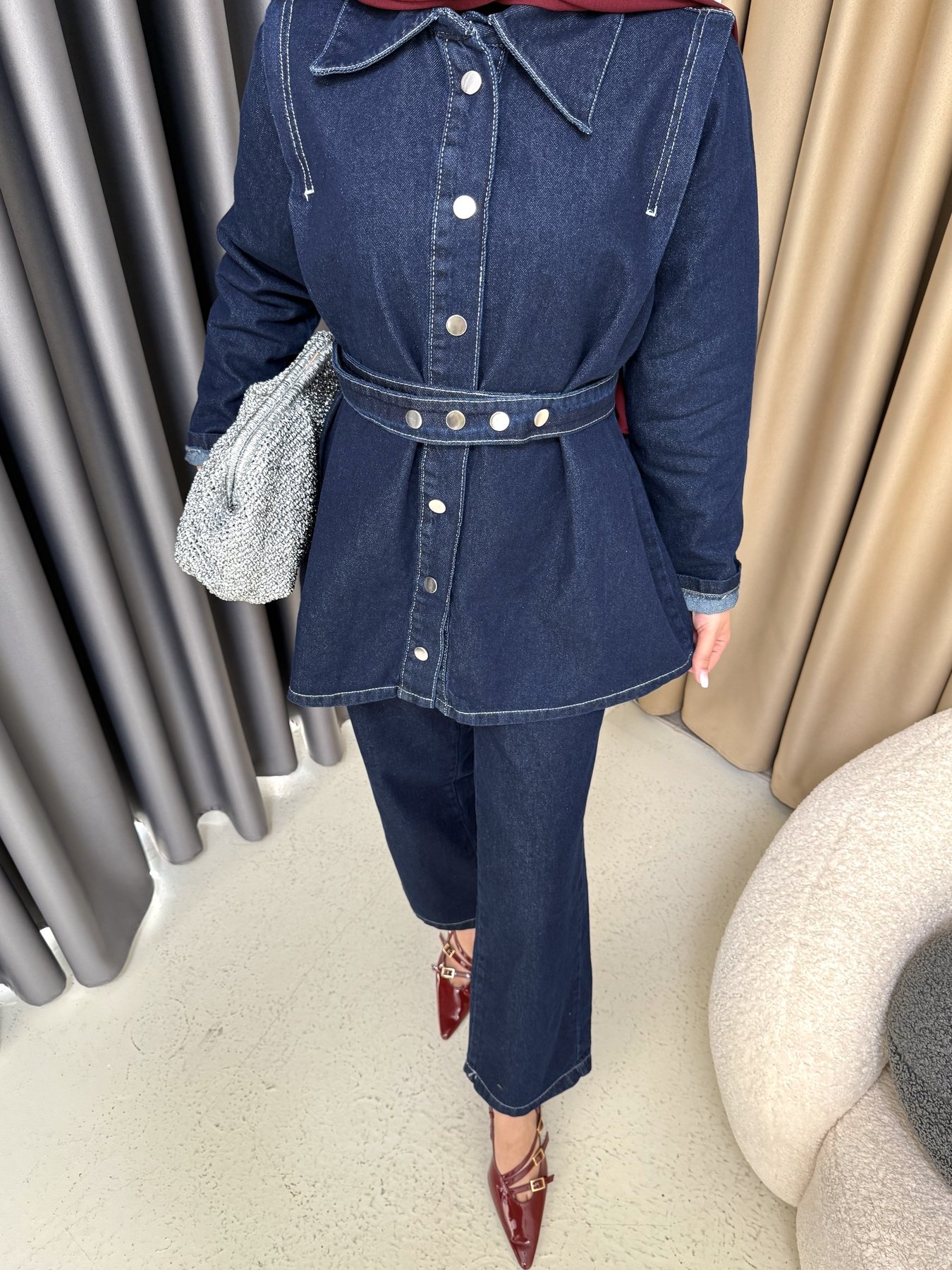 Kuşaklı Denim Takım 3-600
