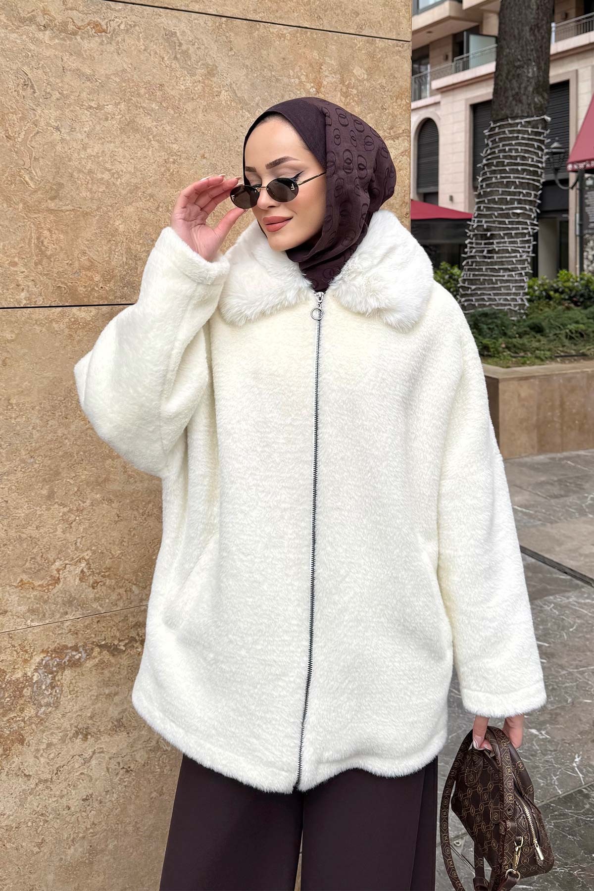 Angora Kürk Yaka Kaban 32-2246-1