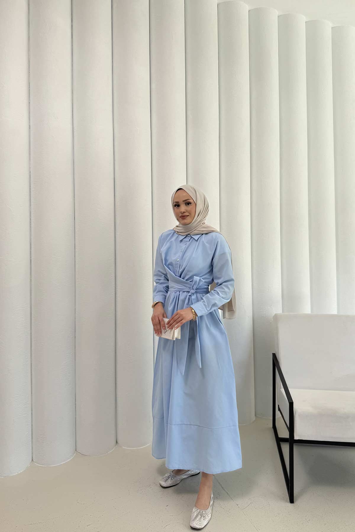 Bağlamalı Poplin Elbise 68-6163