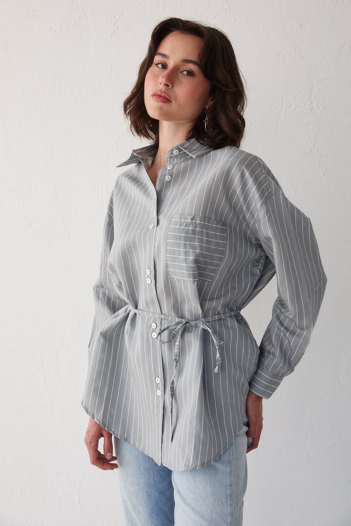 Çizgili Poplin Gömlek 3-3343