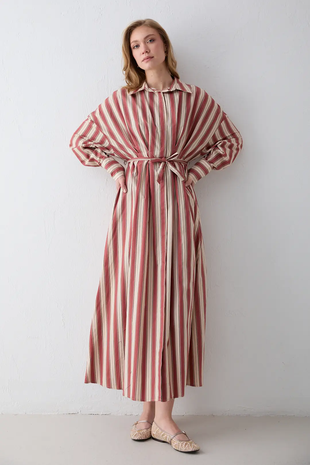Çizgili Poplin Elbise 3-2326 · 3