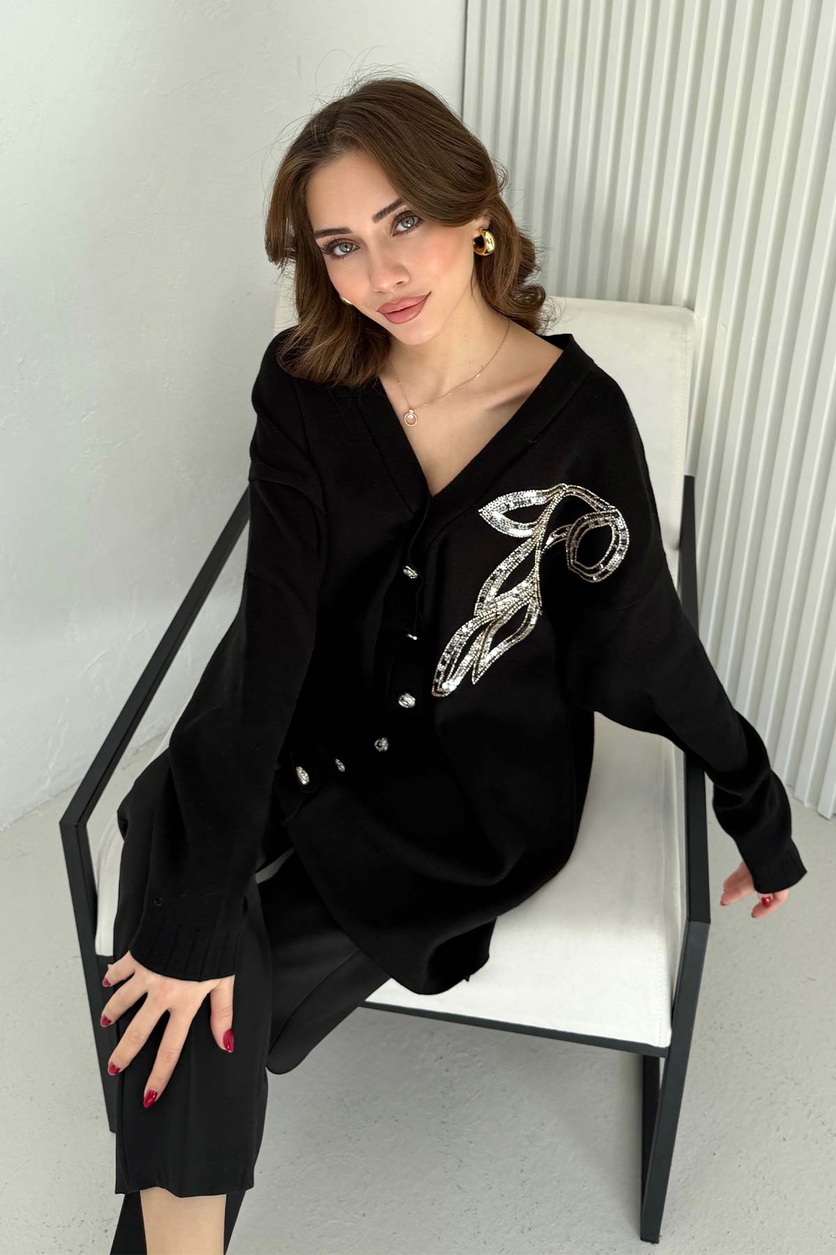 Aksesuarlı Triko Hırka 70-2502