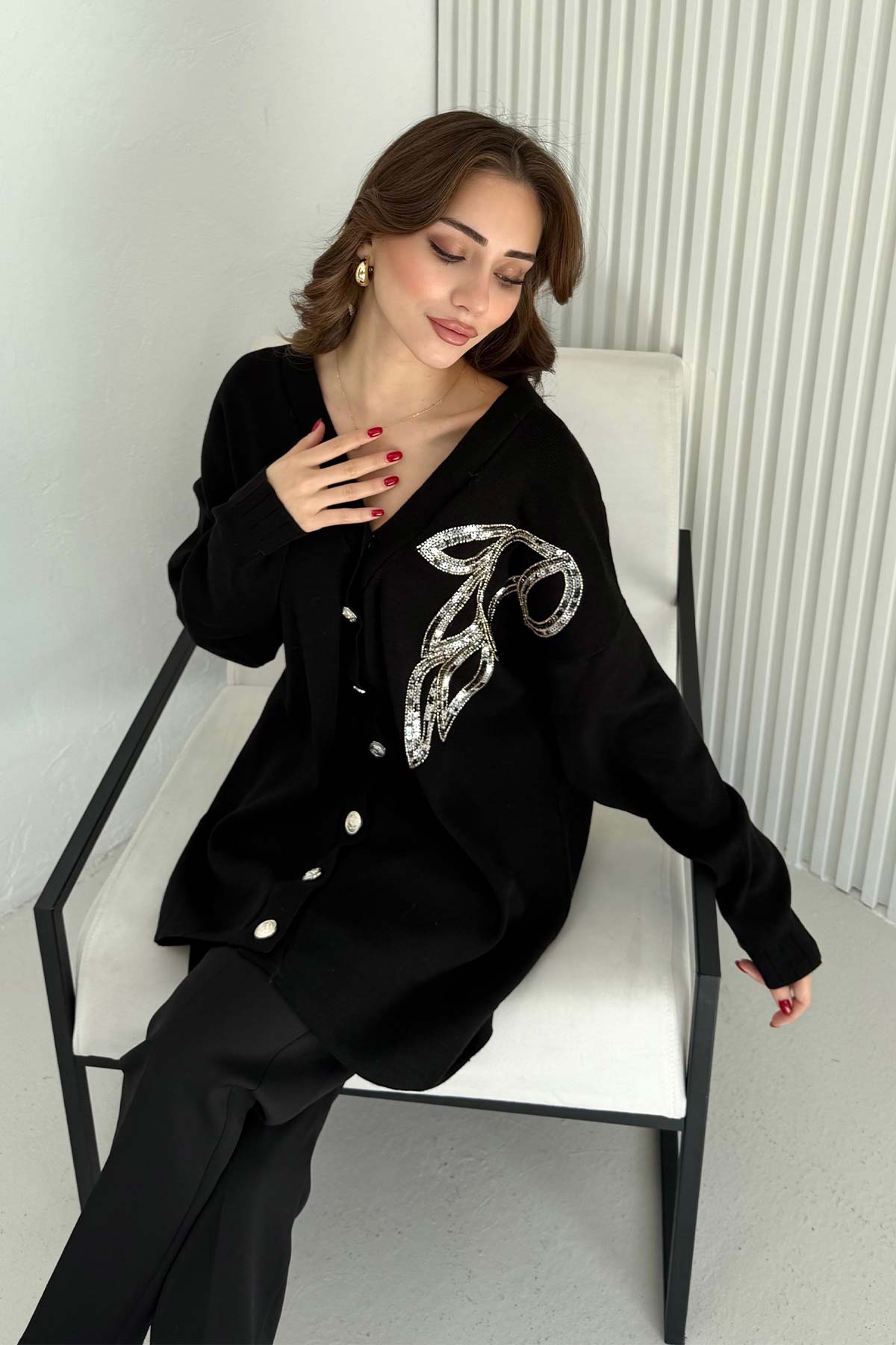Aksesuarlı Triko Hırka 70-2502