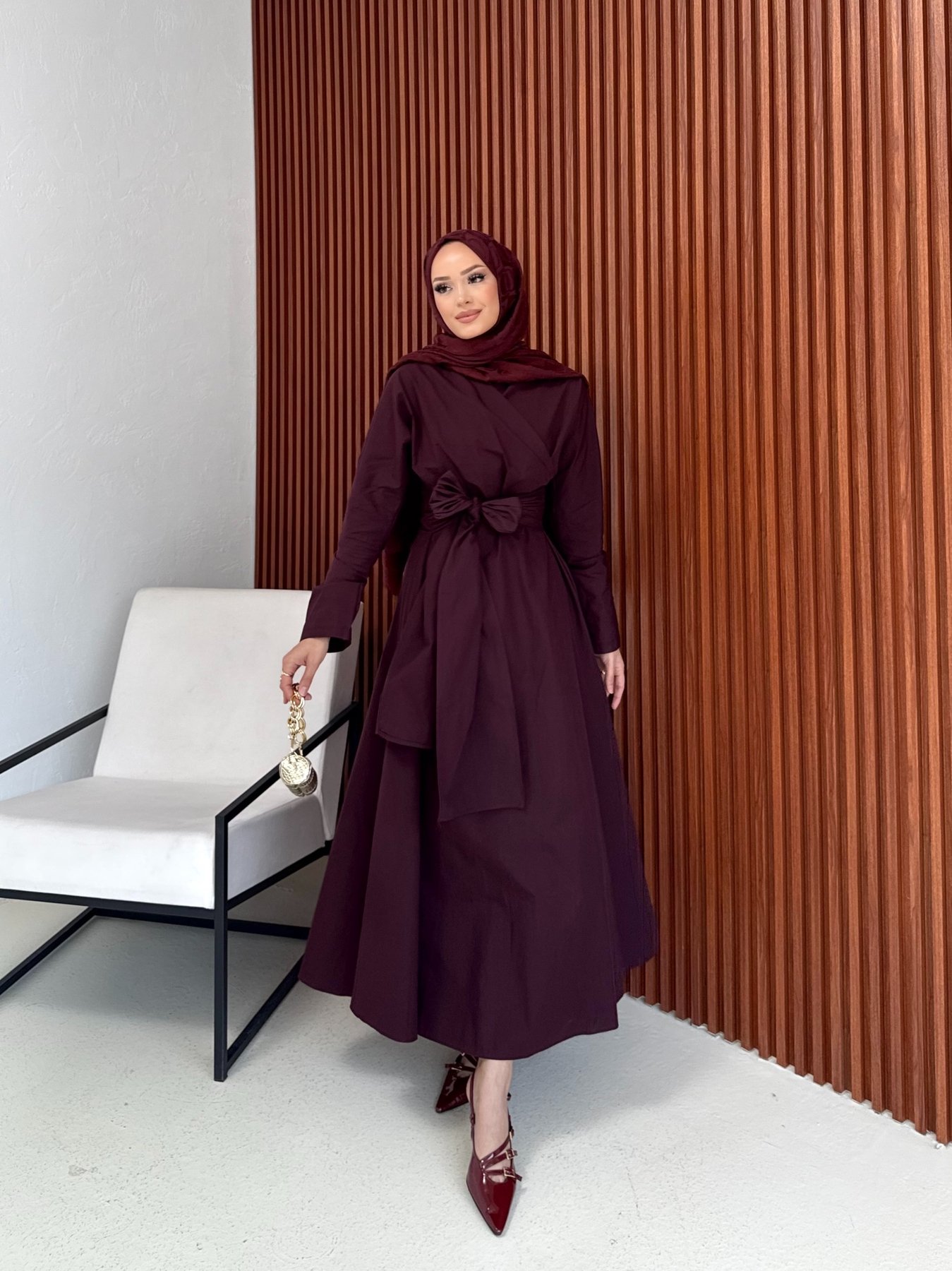 Bağlamalı Poplin Elbise 3-2555