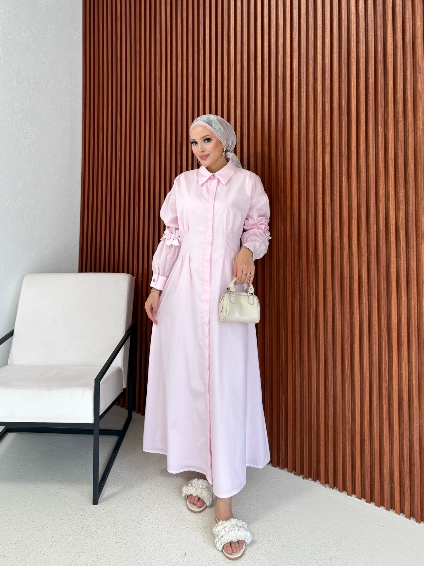 Çiçek Detaylı Poplin Elbise 32-2377