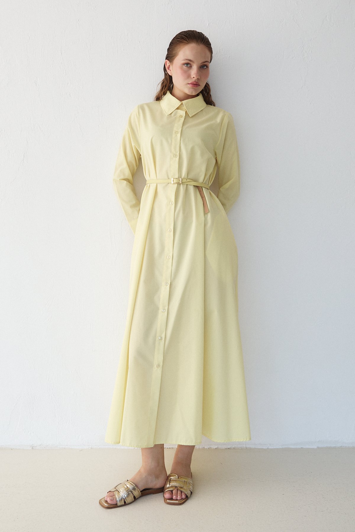 Kemerli Poplin Elbise 32-3555