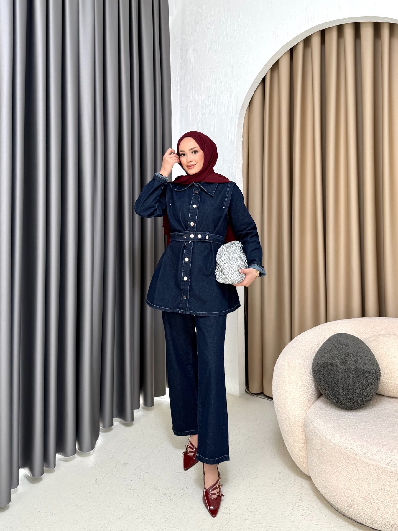 Kuşaklı Denim Takım 3-600