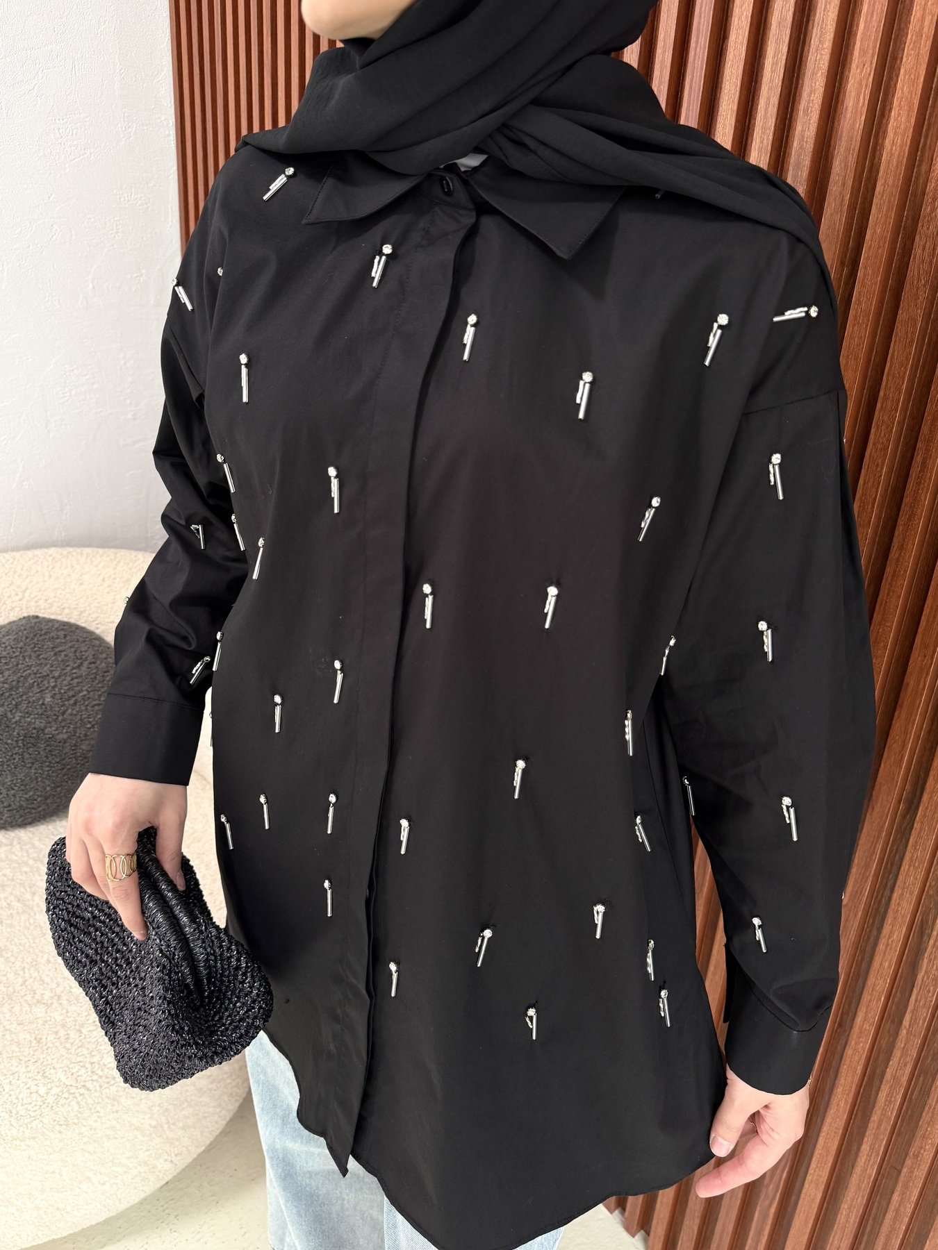 Taşlı Poplin Gömlek 6-7085