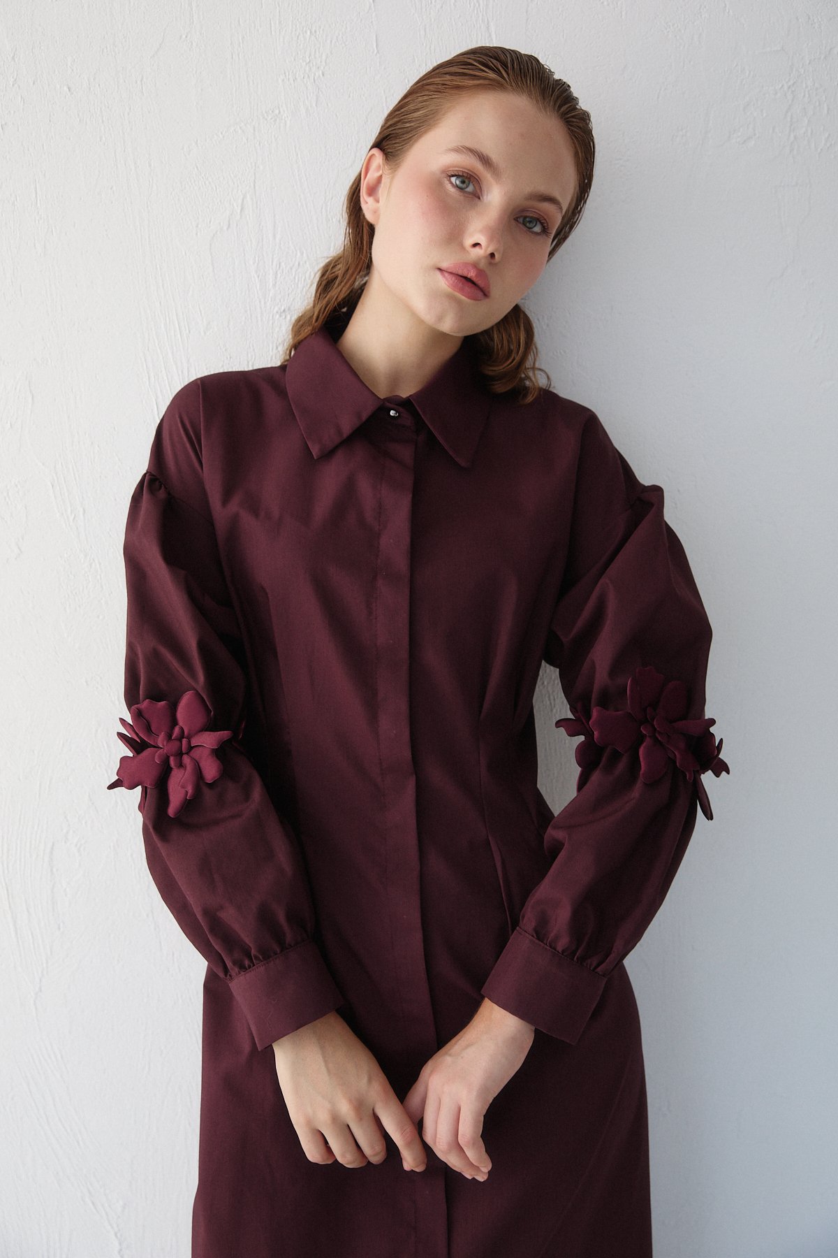 Çiçek Detaylı Poplin Elbise 32-2377