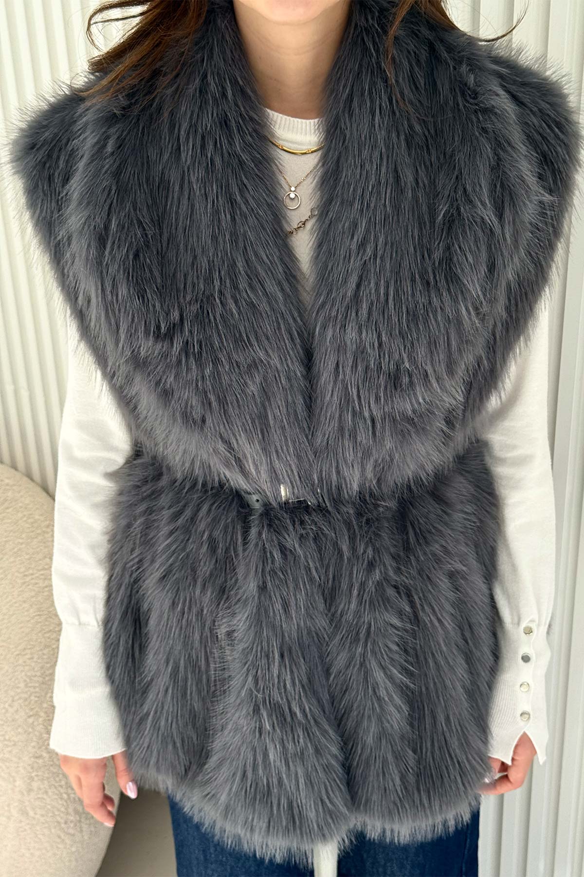 Kemerli Kürk Yelek 32-3705