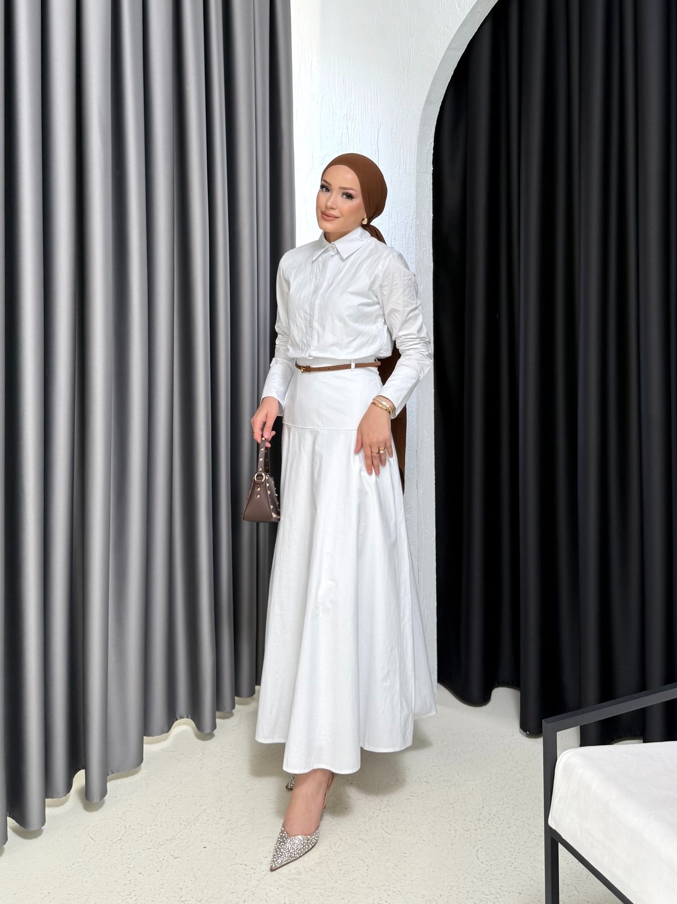 Kemerli Poplin Elbise 3-3312