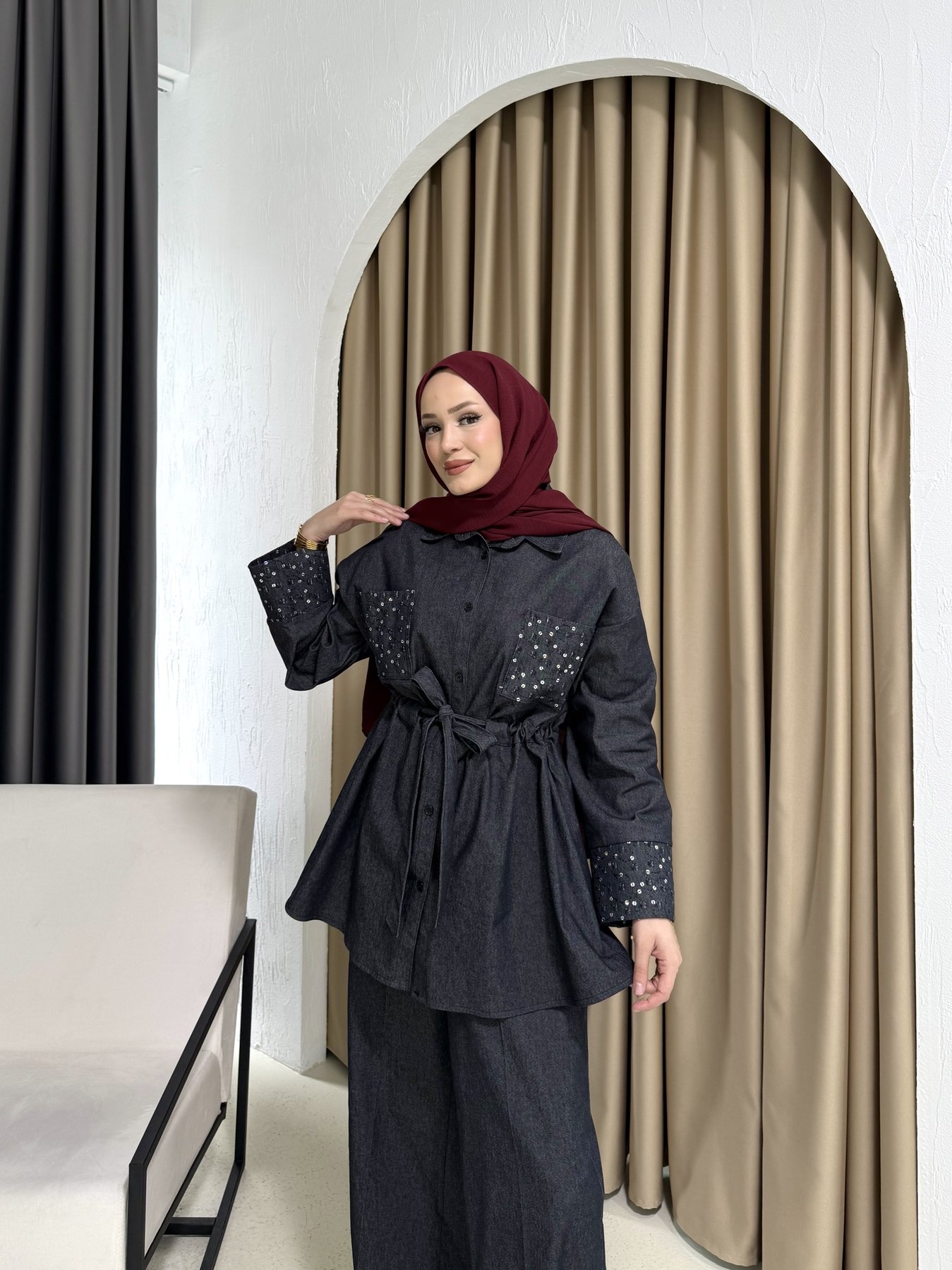 Aksesuarlı Denim Takım 6-717