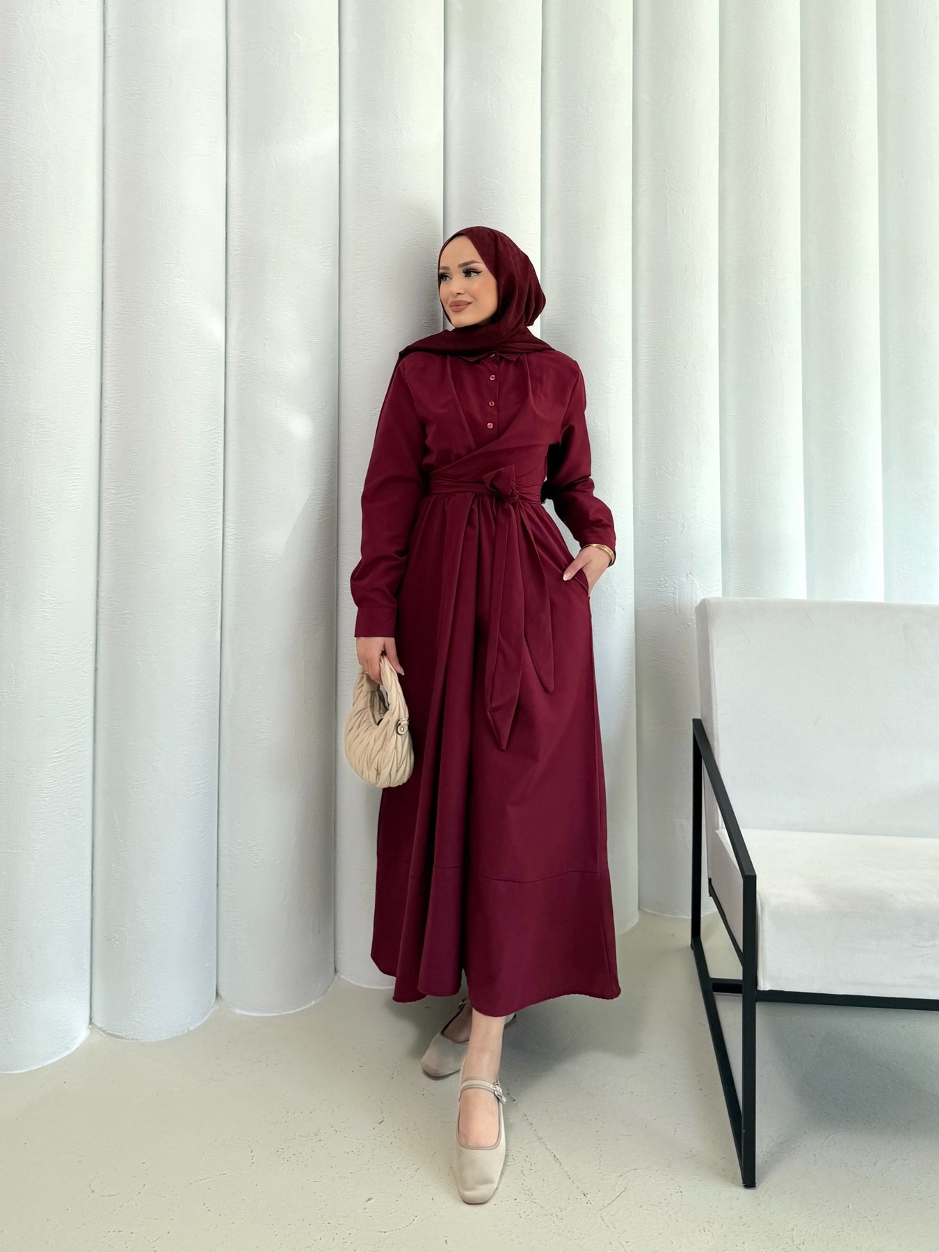 Bağlamalı Poplin Elbise 68-6163