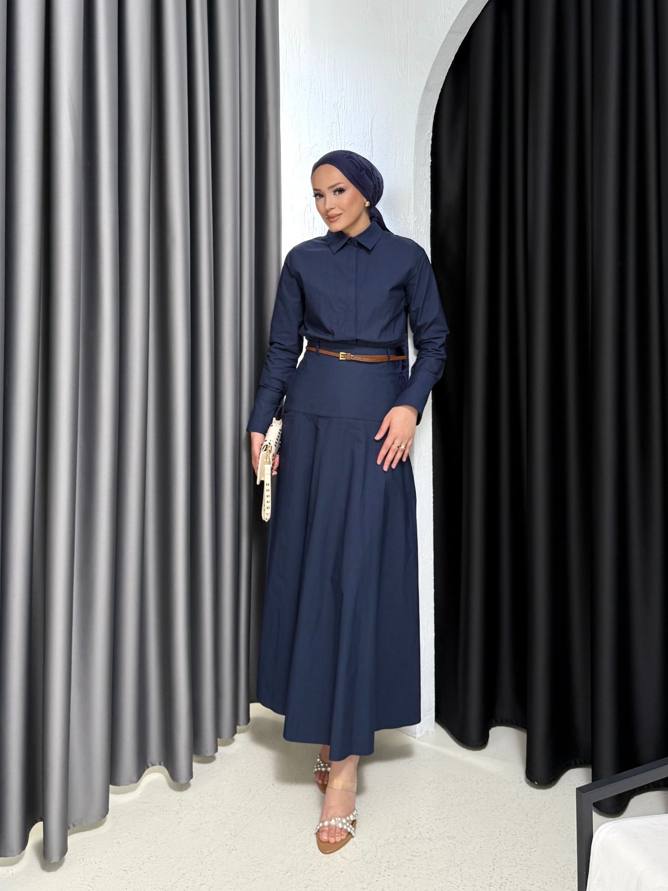 Kemerli Poplin Elbise 3-3312