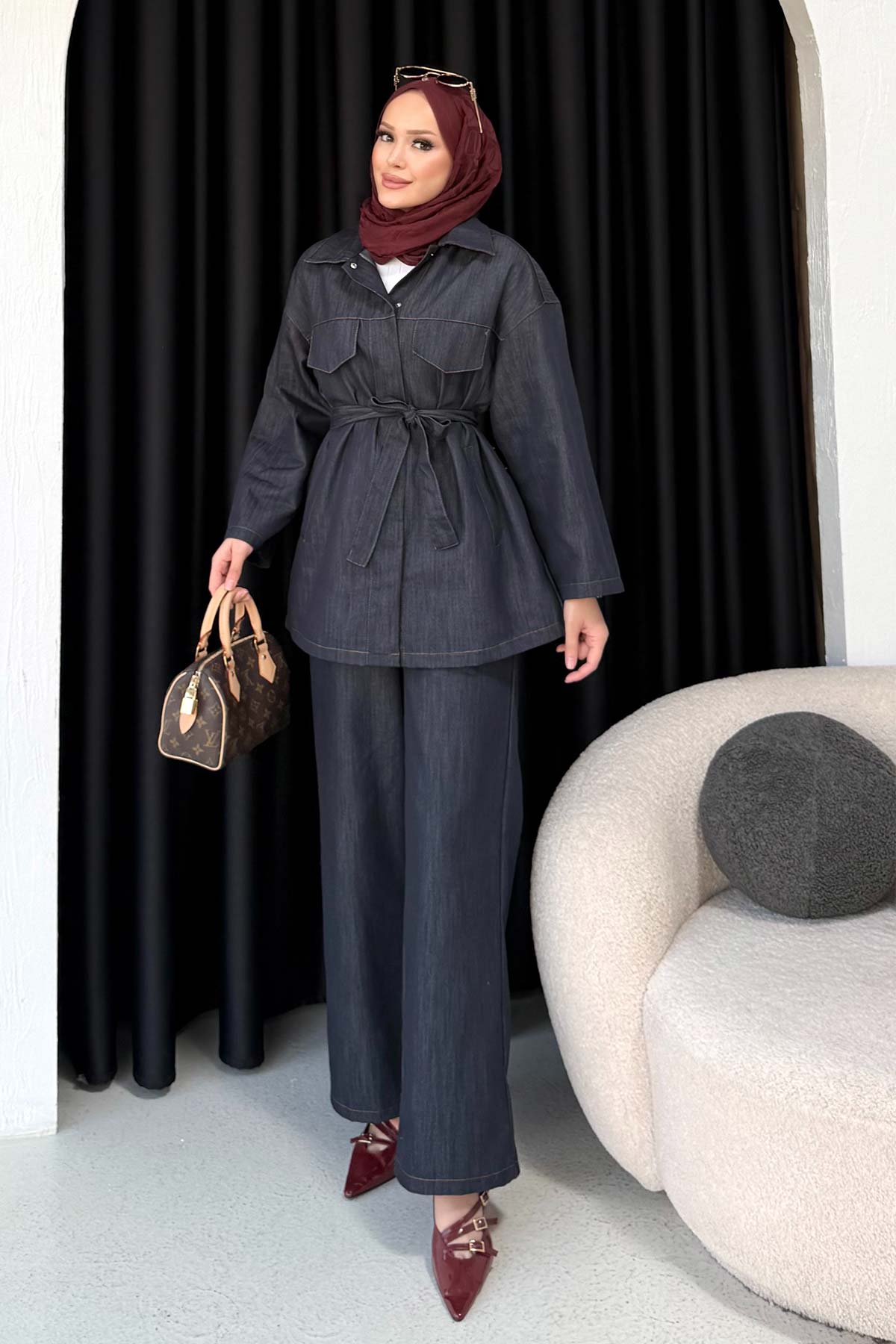 Kuşaklı Denim Takım 68-6207