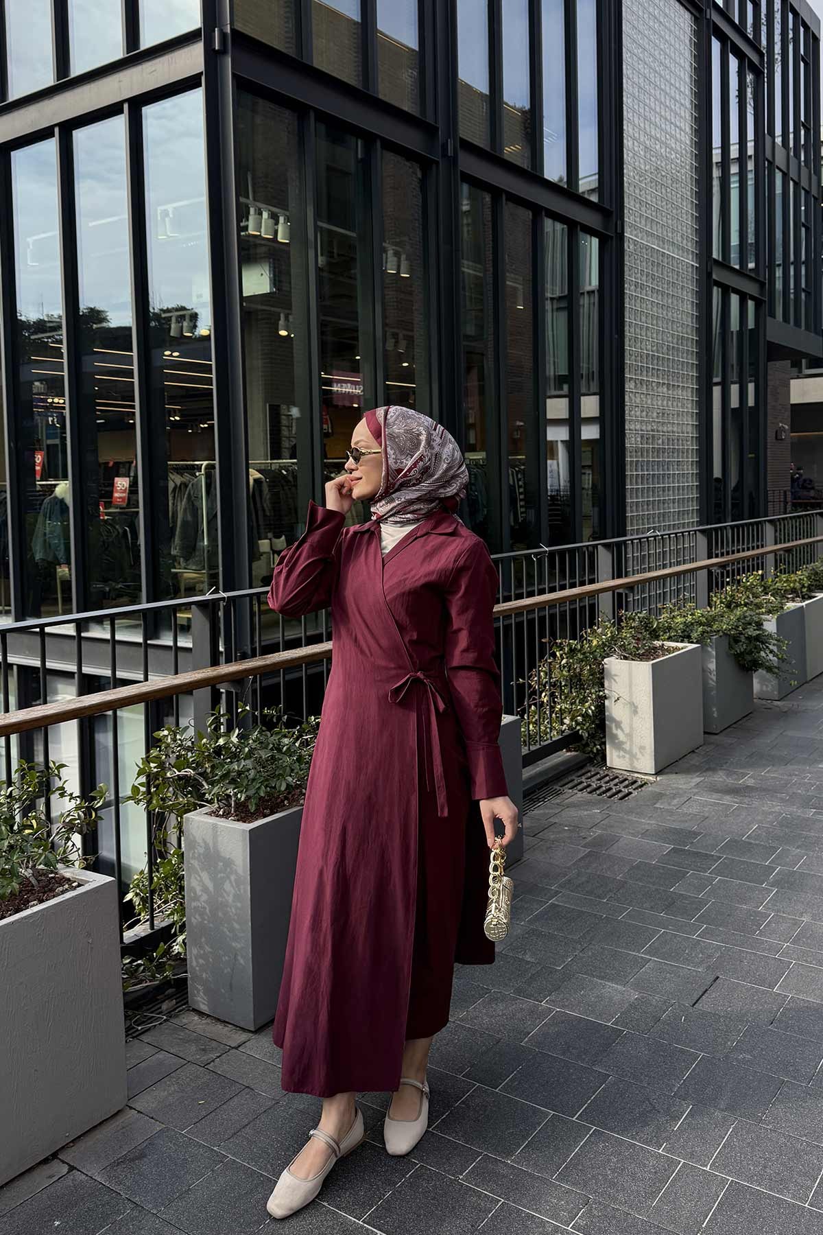 Bağlamalı Poplin Elbise 3-3015